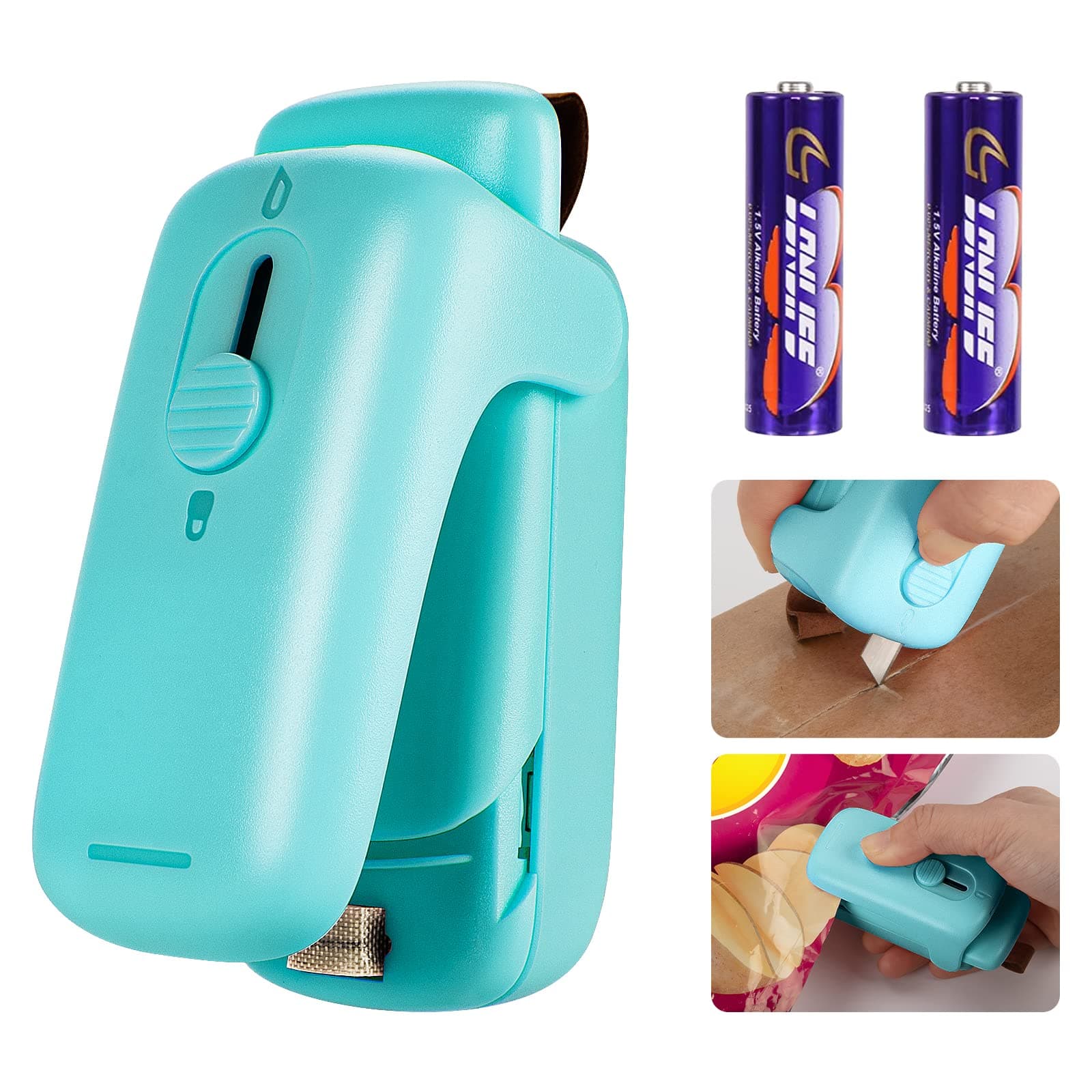 Mini Chip Bag Sealer - Heat Seal with Cutter & Magnet, Portable Mini Sealing Machine to Reseal Plastic Bags & Keep Snacks Fresh (2xAA Batteries Included)
