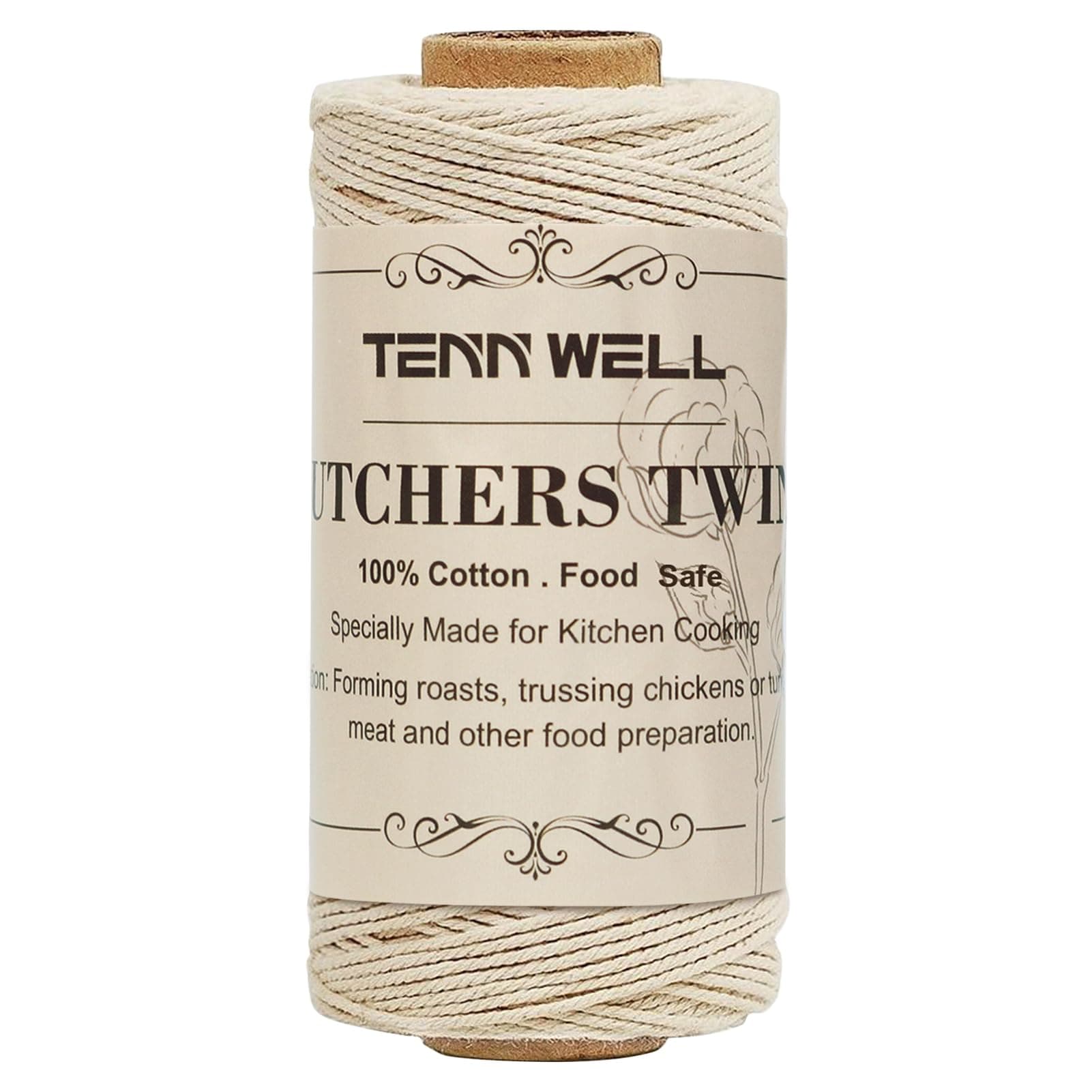 Tenn Well Bakers Twine, 3Ply 109Yard Kitchen Cotton Twine Food Safe Cooking String Perfect for Trussing and Tying Poultry Meat Making Sausage DIY Crafts and Decoration(White)