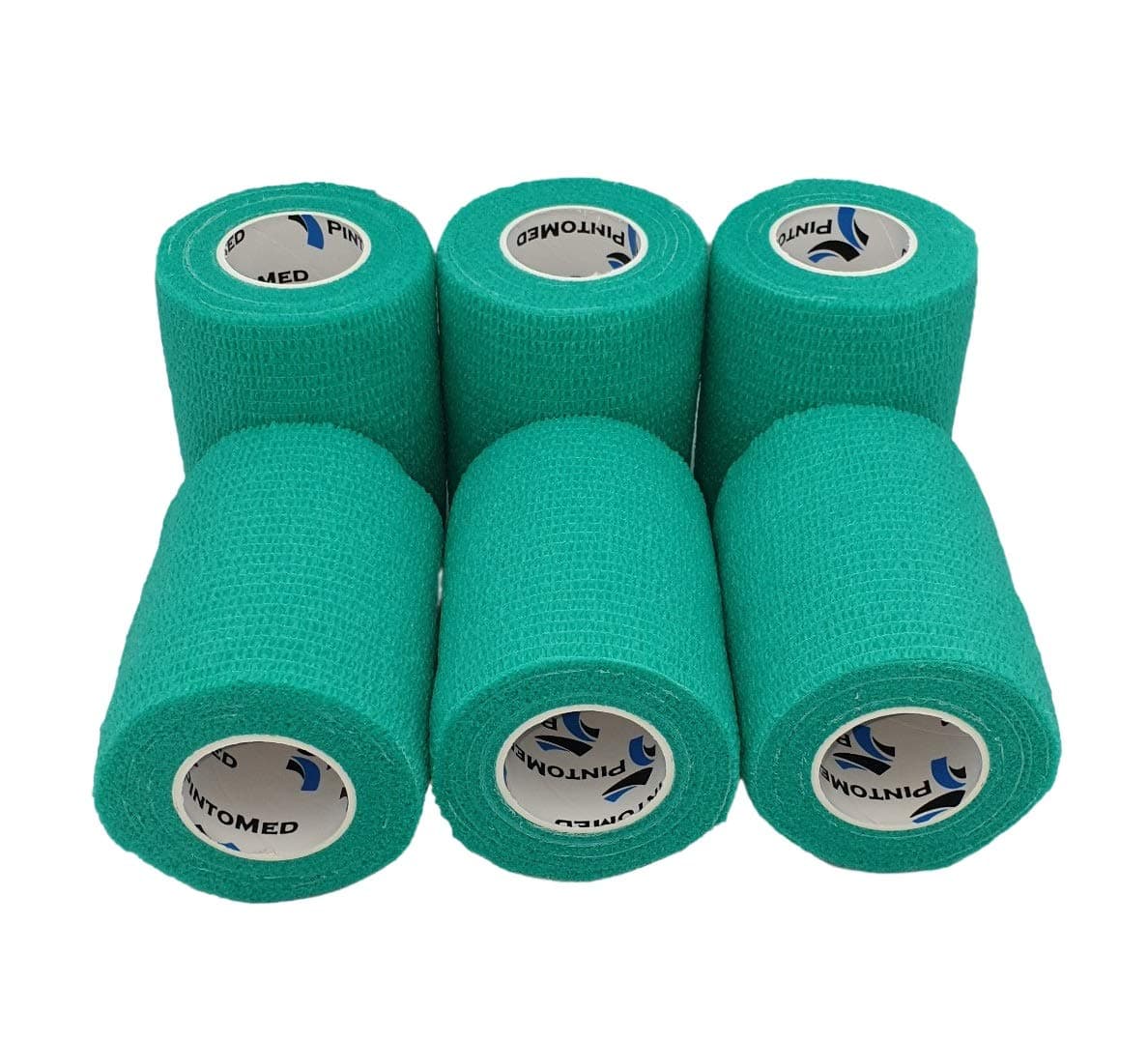 PintoMed – 6X Green x 7.5cm x 4.5m - Cohesive Bandage Stretched, Self-Adhesive Flexible Bandages, First Aid Sports Wrap Bandages Pack Individually for Medical, Sports and Veterinary use.