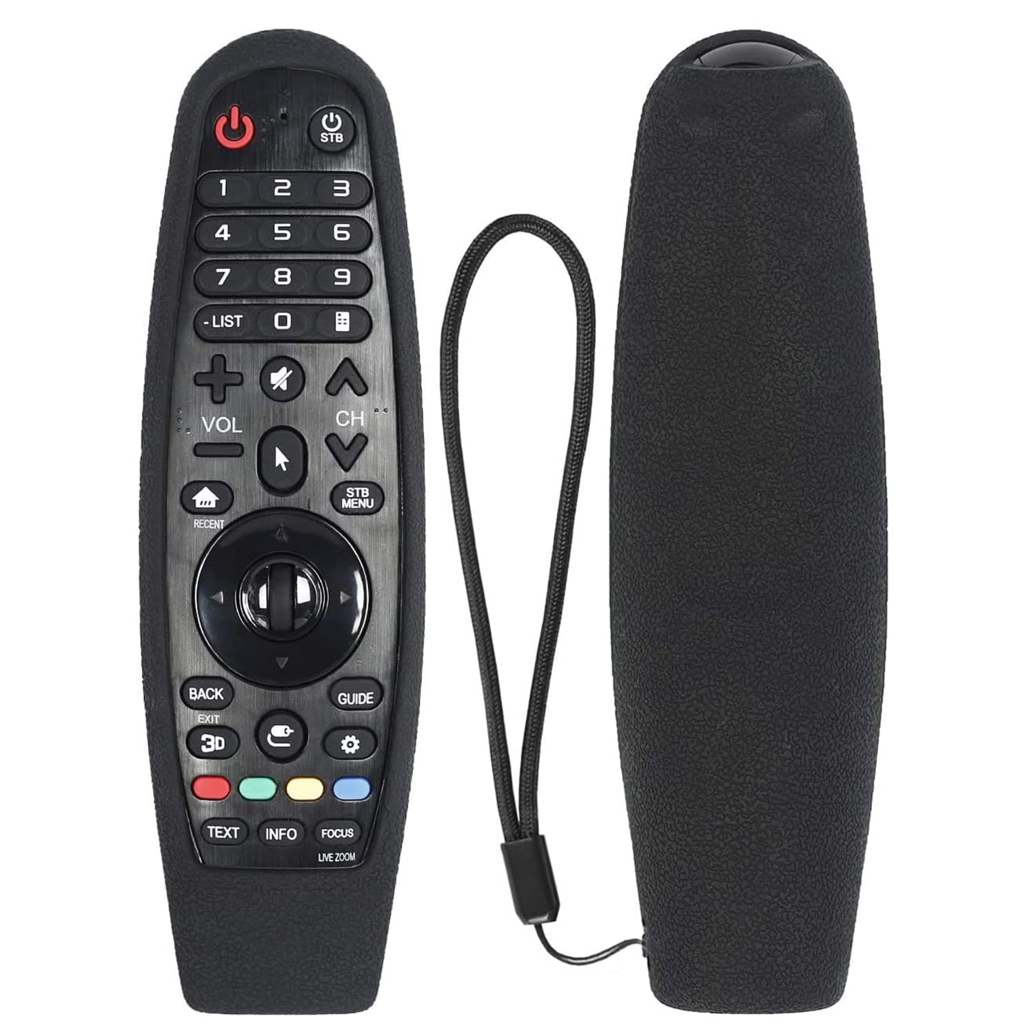 YiBiChin Protective Remote Case Fit for LG Magic Remote Control AN-MR19BA AN-MR18BA MR600 MR650 AN-MR20GA AKB75855501, Silicone Remote Cover Shockproof, Anti-Lost with Strap - Black