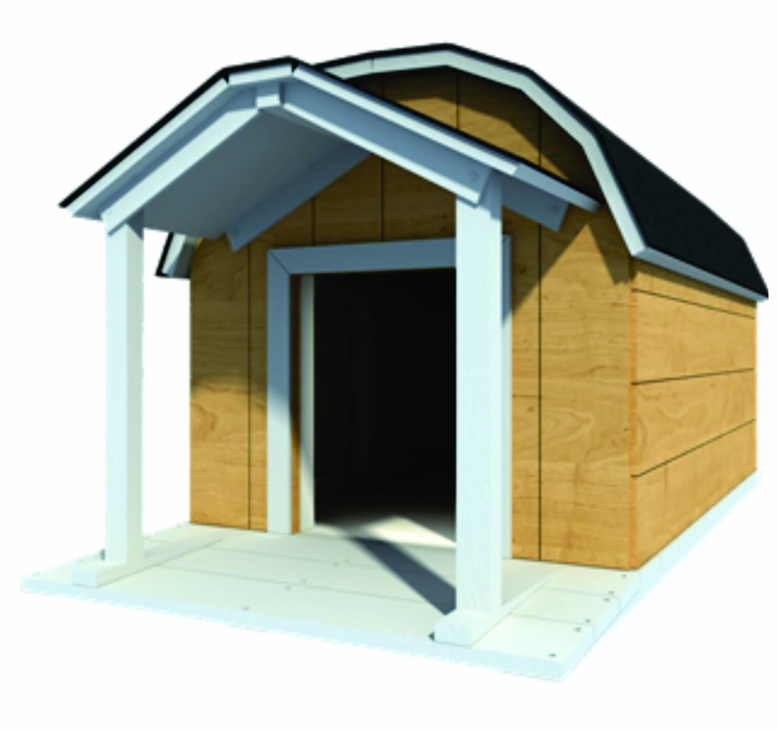 48" x 60" Dog House Plans - Gambrel Roof - Pet Size To 150 lbs - Large Dog - 08