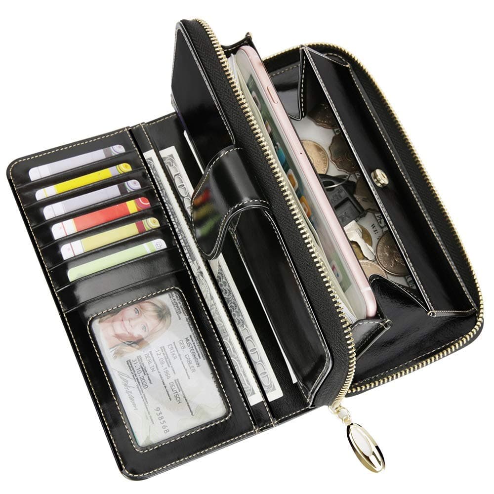 Wallets for women, EGRD Womens RFID Blocking Large Capacity Luxury Wax Genuine Leather Clutch Wallet(Mother's Day Gift)