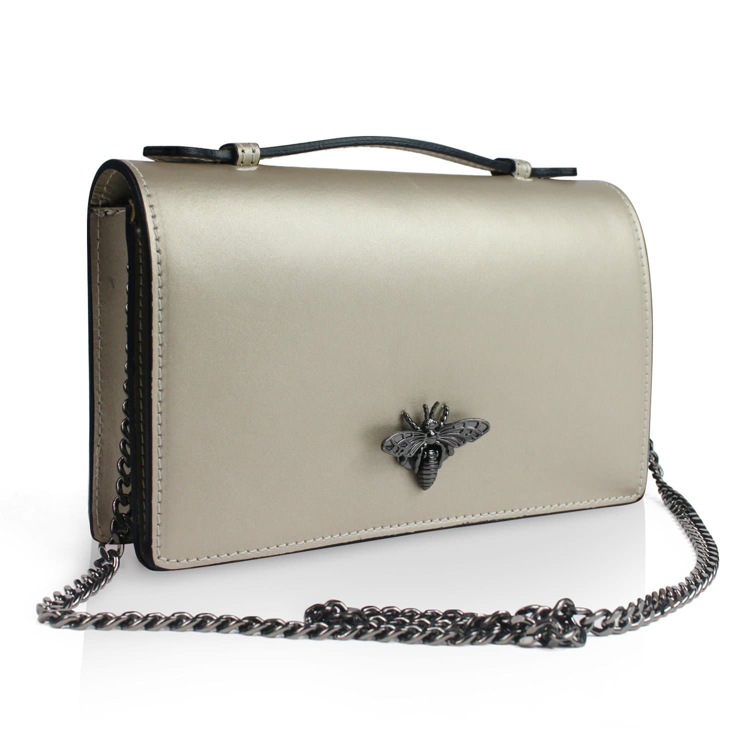 Gloop Women's Clutch Genuine Leather Bag Evening Bag with Chain Handbag Shoulder Bag Made in Italy