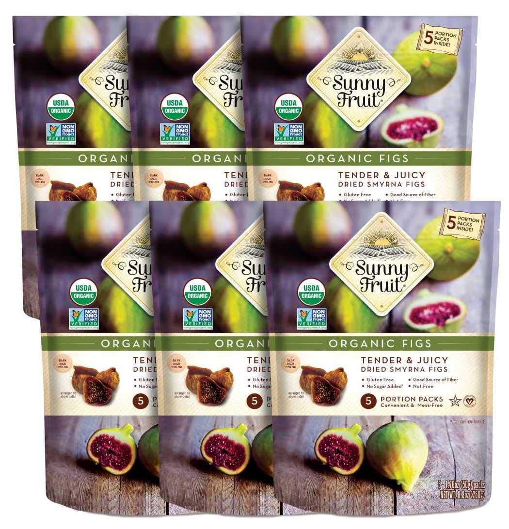 ORGANIC Turkish Dried Figs - Sunny Fruit - (6 Bags) - (5) 1.76oz Portion Packs per Bag | Purely Figs - NO Added Sugars, Sulfurs or Preservatives | NON-GMO, VEGAN, HALAL & KOSHER