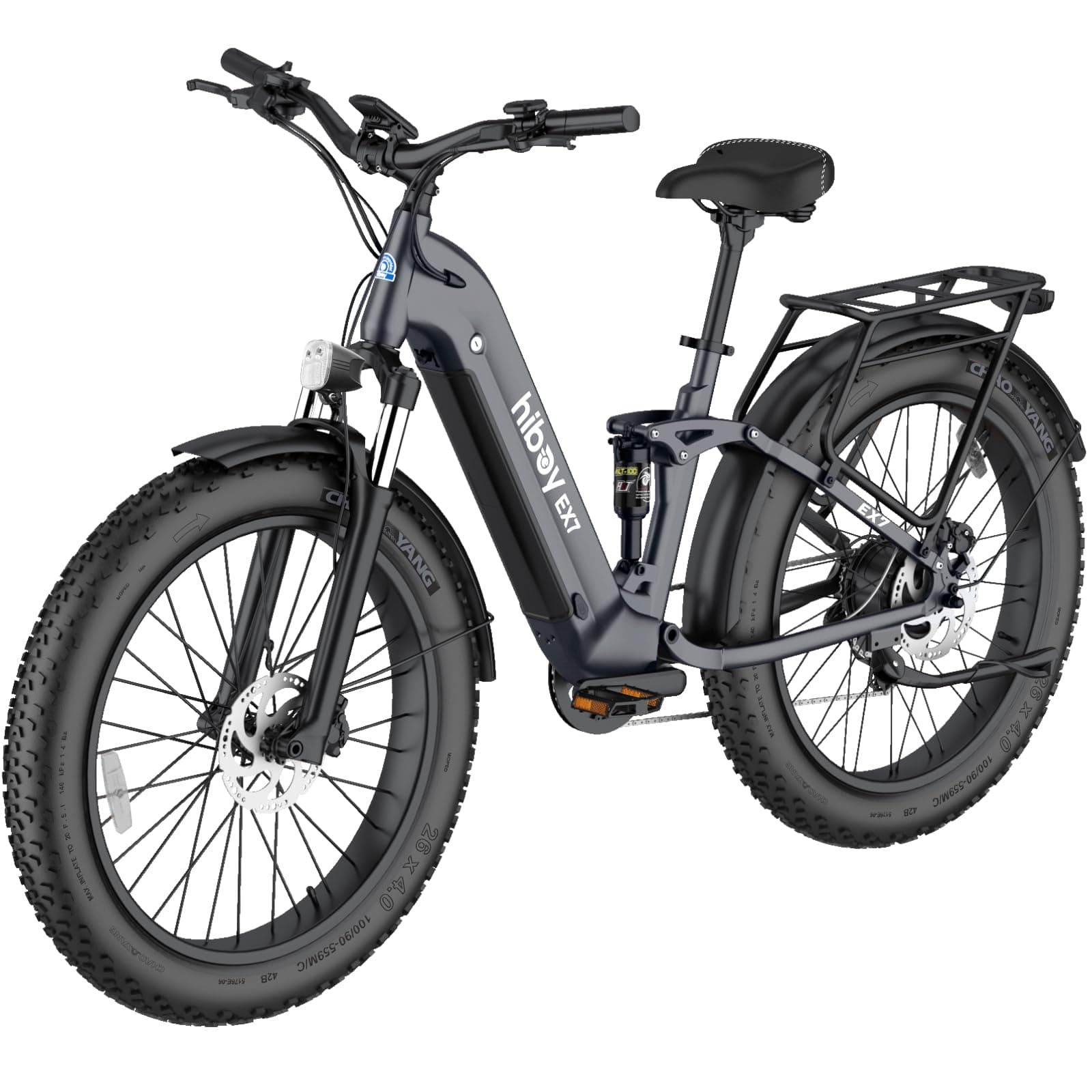 Hiboy EX7 Electric Bike for Adults, 28MPH 75Miles Range 1000W Peak Motor 48V 18AH Removable Battery Ebike, 26” x 4.0" Fat Tire Electric Mountain Bicycle, 7 Speed, Dual Suspension, UL 2849 Certified
