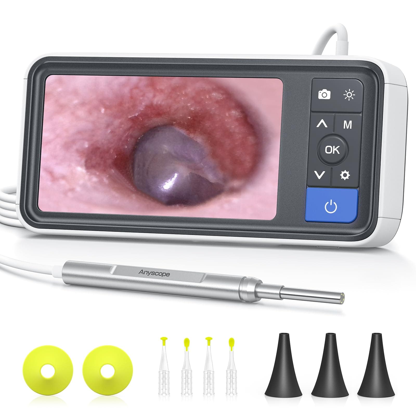 Anykit Digital Otoscope with Gyroscope, 4.5 Inches Screen, 3.9mm Ear Scope Camera with 6 Lights, Ear Wax Removal Tool, 32GB Card, Supports Photo Snap and Video Recording (Blue)