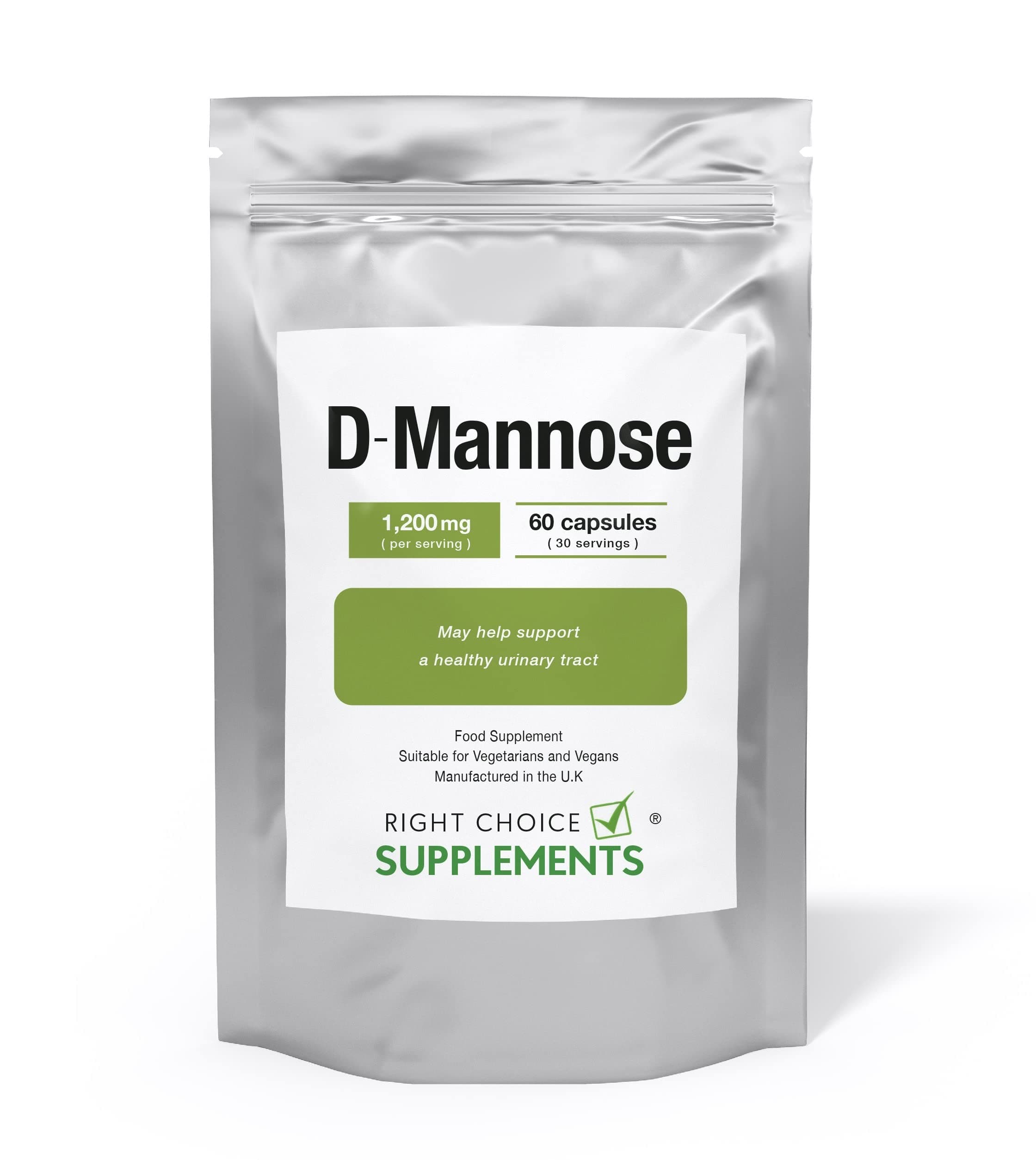 D-Mannose 600mg x 60 Capsules - High Strength - Suitable for Vegetarians and Vegans - Dairy, Gluten, SOYA & GMO Free - Made in The UK