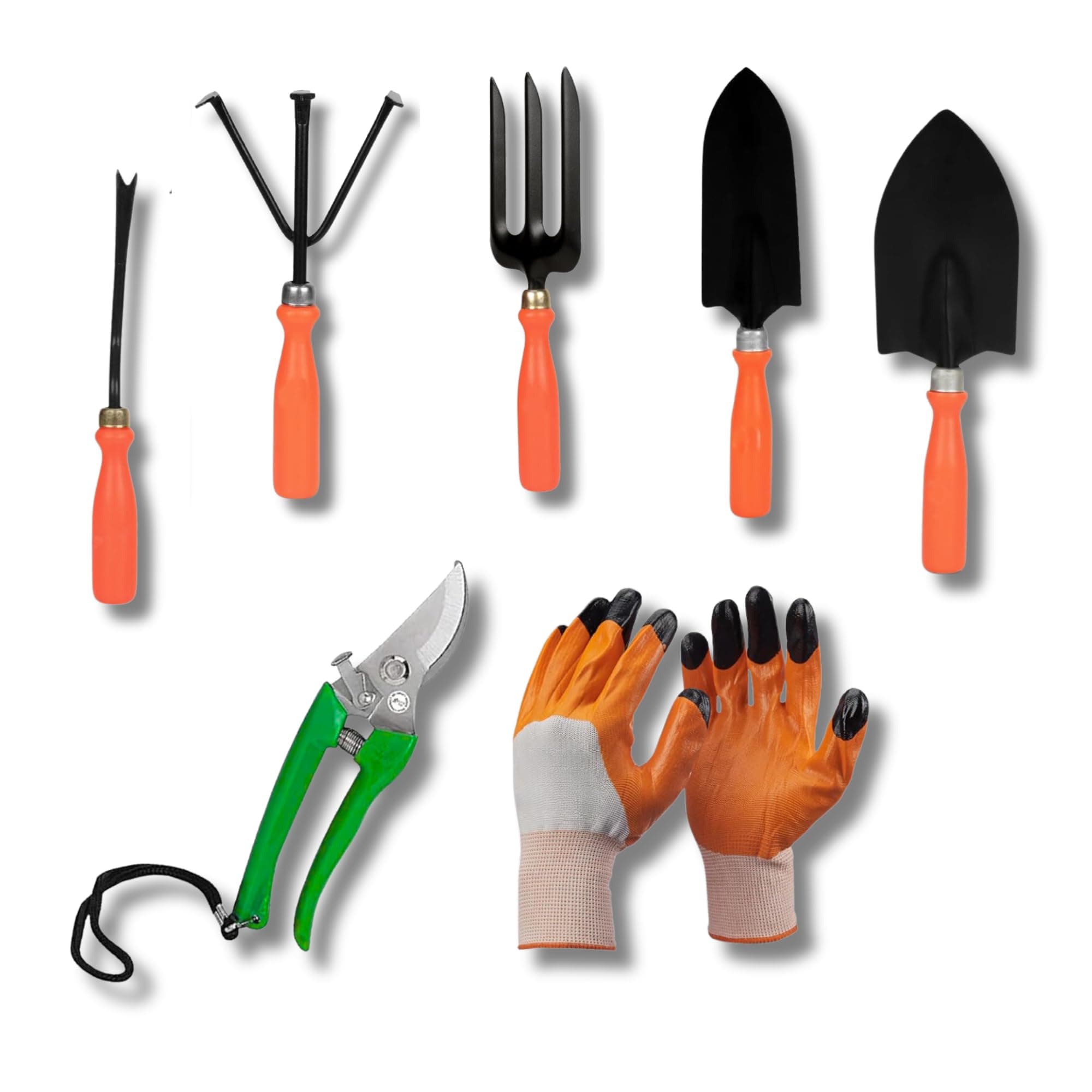 - Kraft Seeds Home Tools, 7Pcs Gardening Tools Kit for Home Garden - (Cultivator, Fork, Trowels, Weeder, Gloves, Pruner Cutter), Lightweight, Portable, Durable Gardening Items for Indoor and Outdoor Use