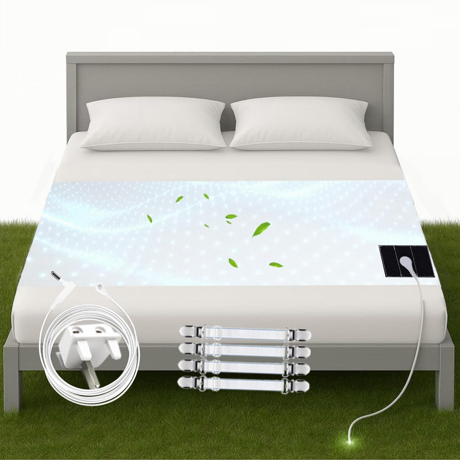 RIQINXIN Grounding Bed Sheet Grounding Sheet Earthing Sheet Grounding Mat Earthing UK Conductive with 15ft Grounding Connection Cord Silver Fiber (68x132cm) Sleep Therapy Organic Cotton