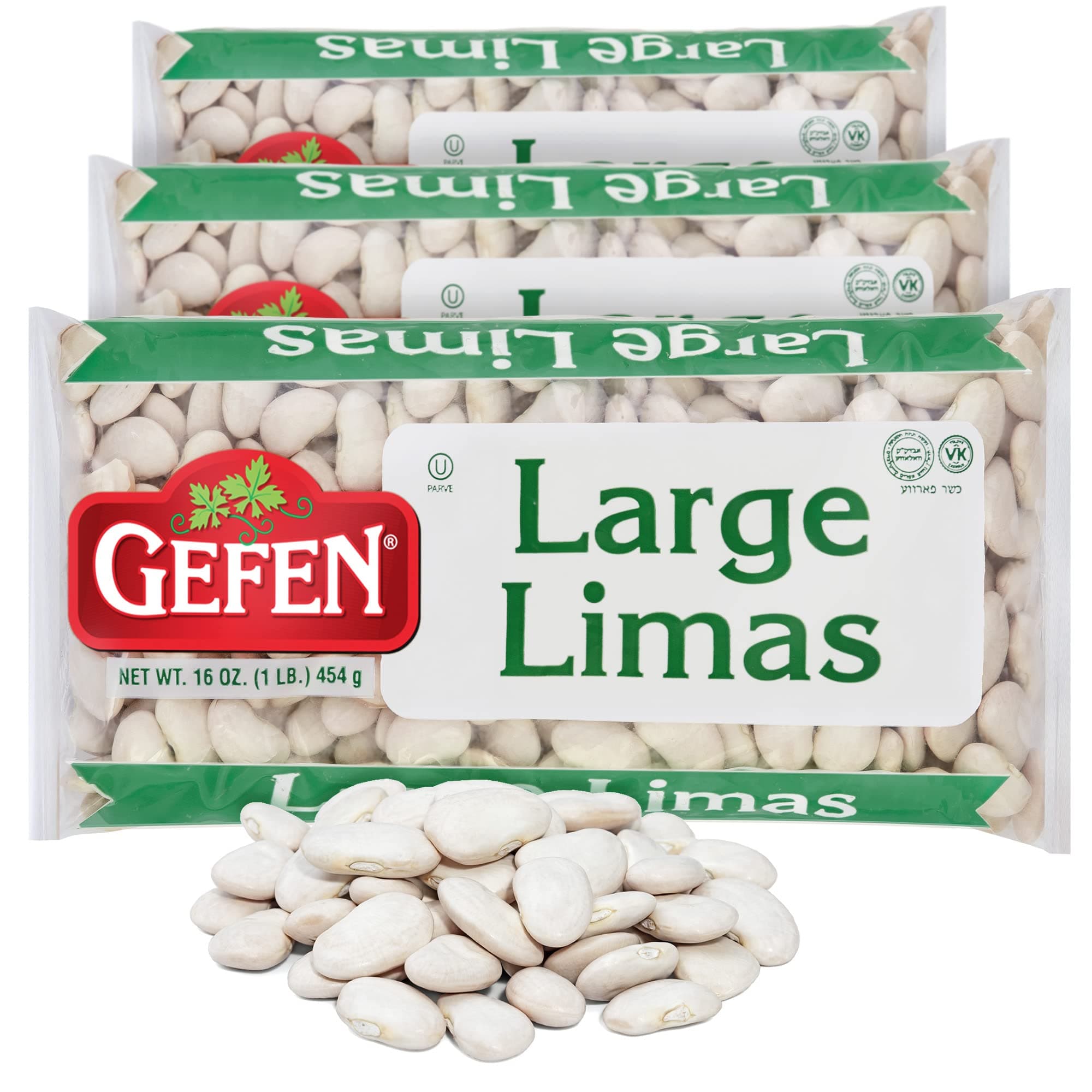 Premium Quality Large Lima Beans, 16oz (3 Pack) Great in Salads, Casseroles, Soups and Stews | Certified Kosher