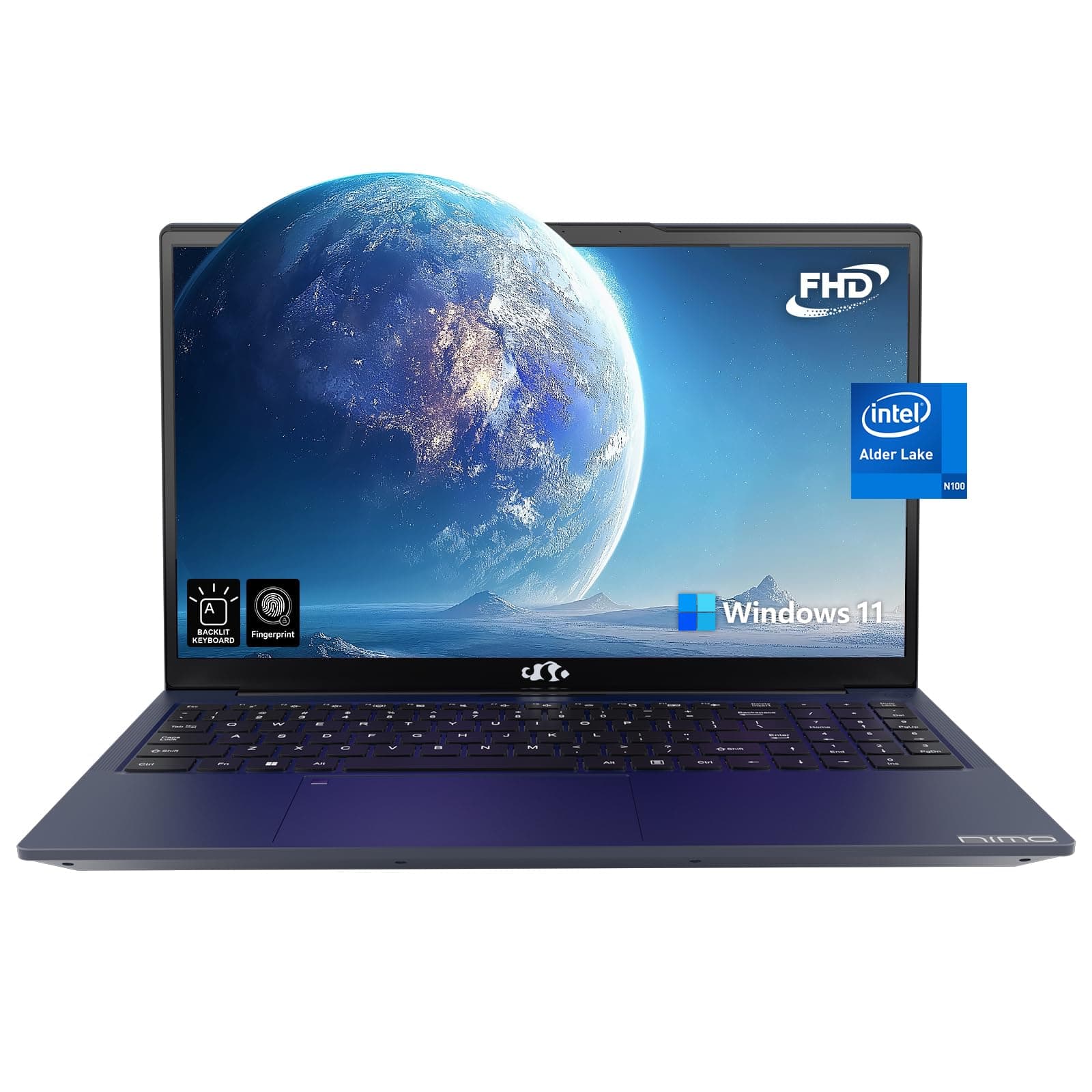 NIMO 15.6 IPS FHD-Laptop, 16GB RAM 1TB SSD Intel Pentium Quad Core N100, Computer with Backlit Keyboard Fingerprint (Beat to i3-1115G4 Up to 3.4GHz) Laptops for Student, Win 11 Blue