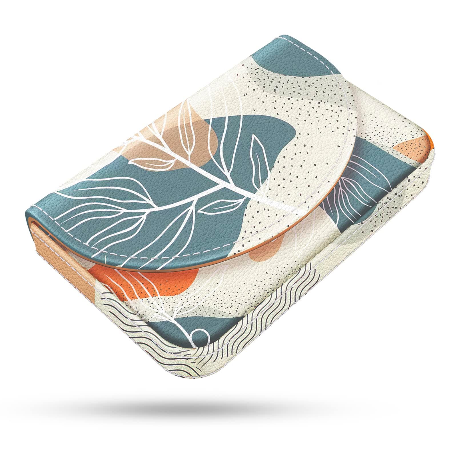 Business Card Holder，PU Leather Business Card Case Color Printing Pattern Card Holder Wallet，Pockets Magnetic Credit Card Holders for Men and Women，Bohemian Leaf