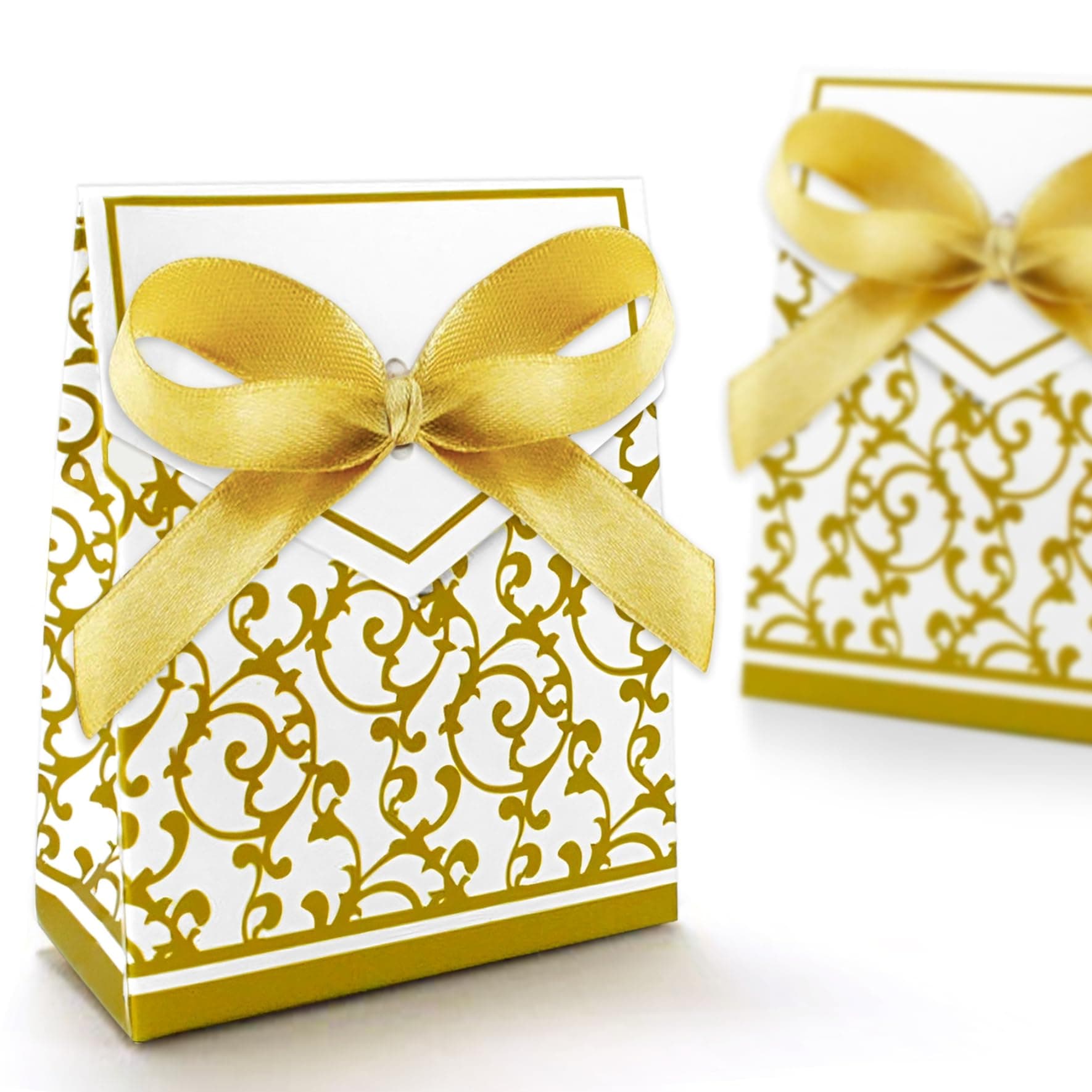 100pcs Wedding Favour Candy Boxes Gift Boxes,Golden Pattern Square,Silver Pattern Square (Gold)