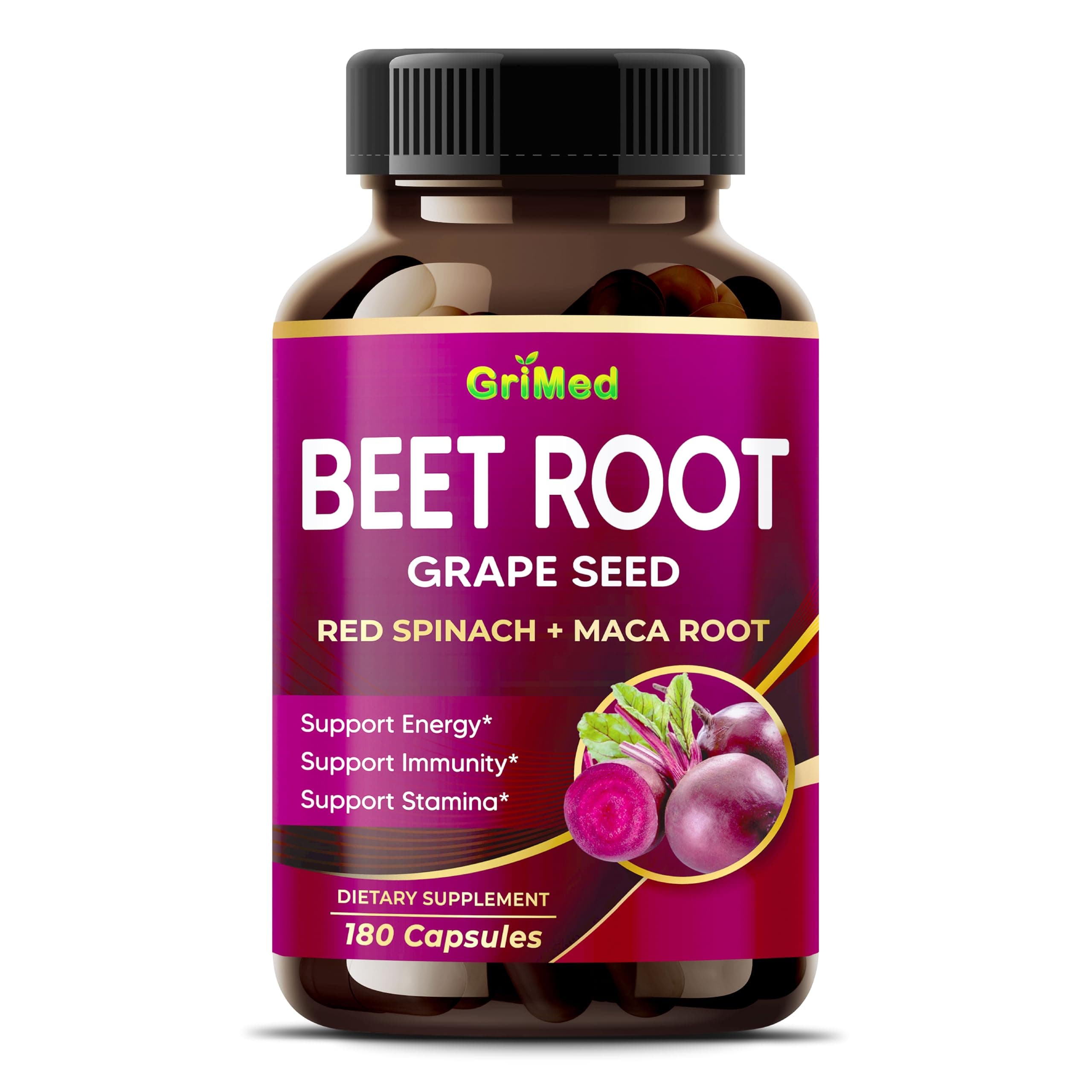 GriMed Beet Root with Grape Seed Extract, Maca Root, Red Spinach & Ashwagandh...