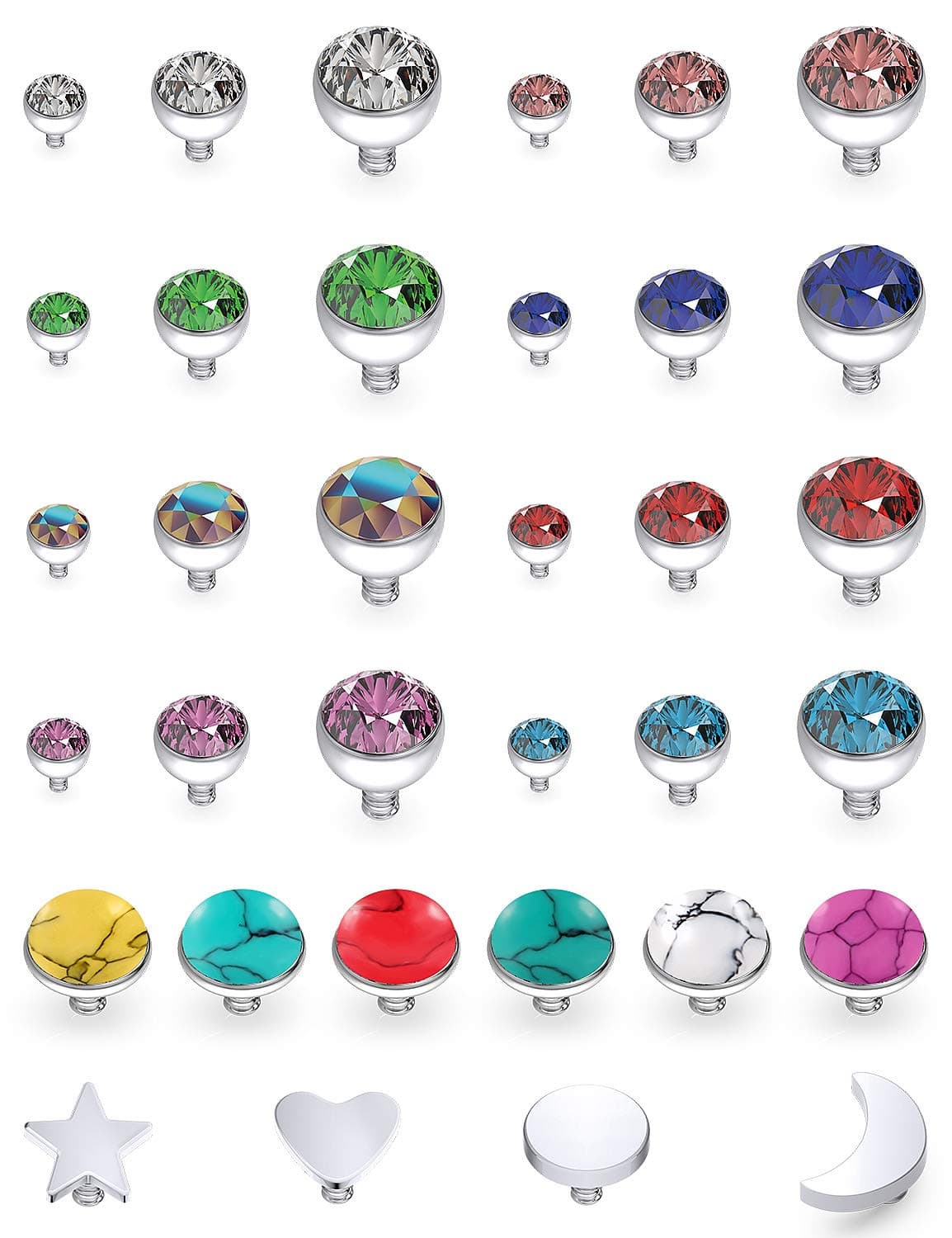 Kridzisw14G Titanium Dermal Piercing Jewelry Cubic Zirconia Turquoise Opal Dermal Top G23 Titanium Hypoallergenic Dermal Jewelry Body Piercings Ball Size 2mm 3mm 4mm 9Pcs