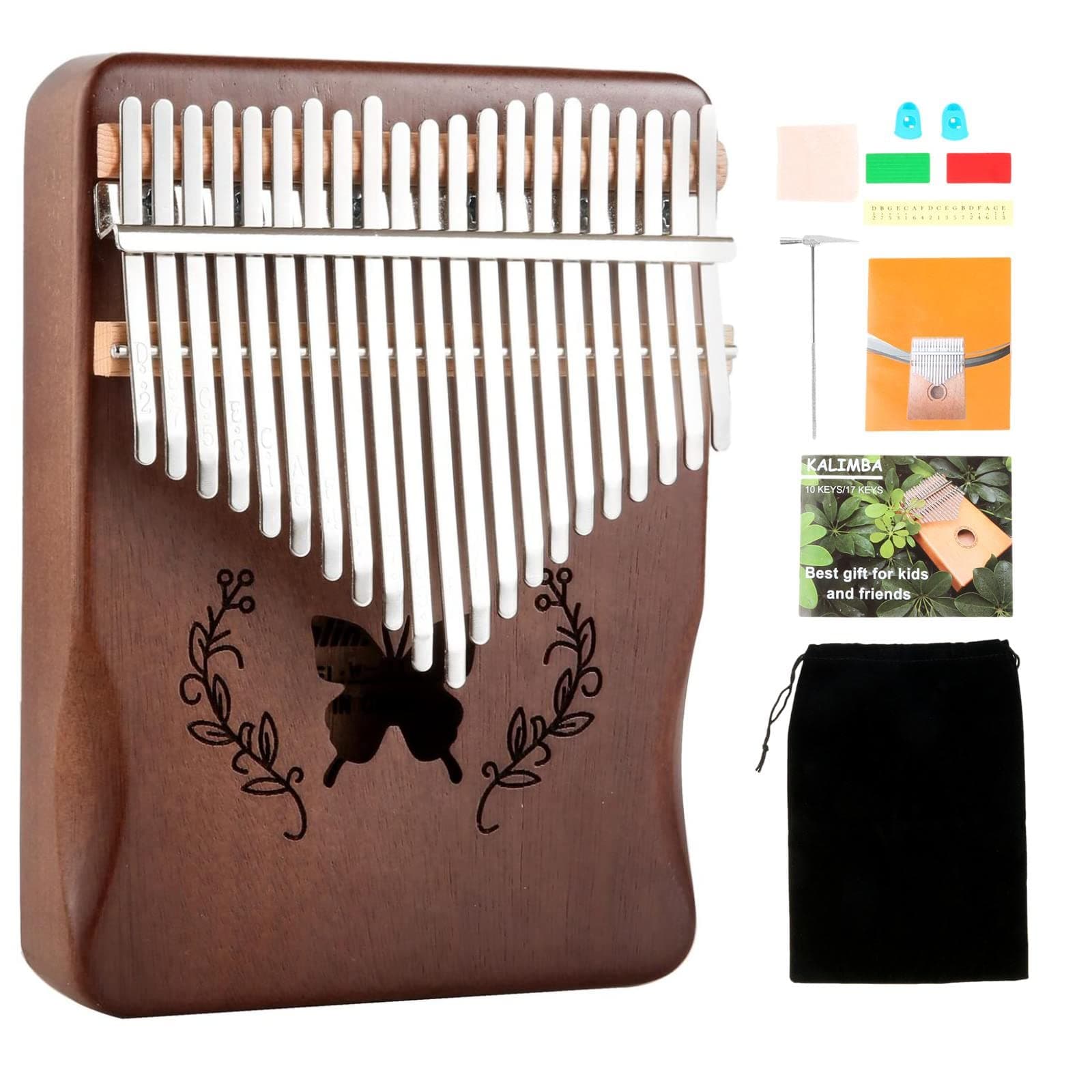 Kalimba Thumb Piano 21 Keys, Portable Mbira Finger Piano Gifts for Adults Beginners(Brown)
