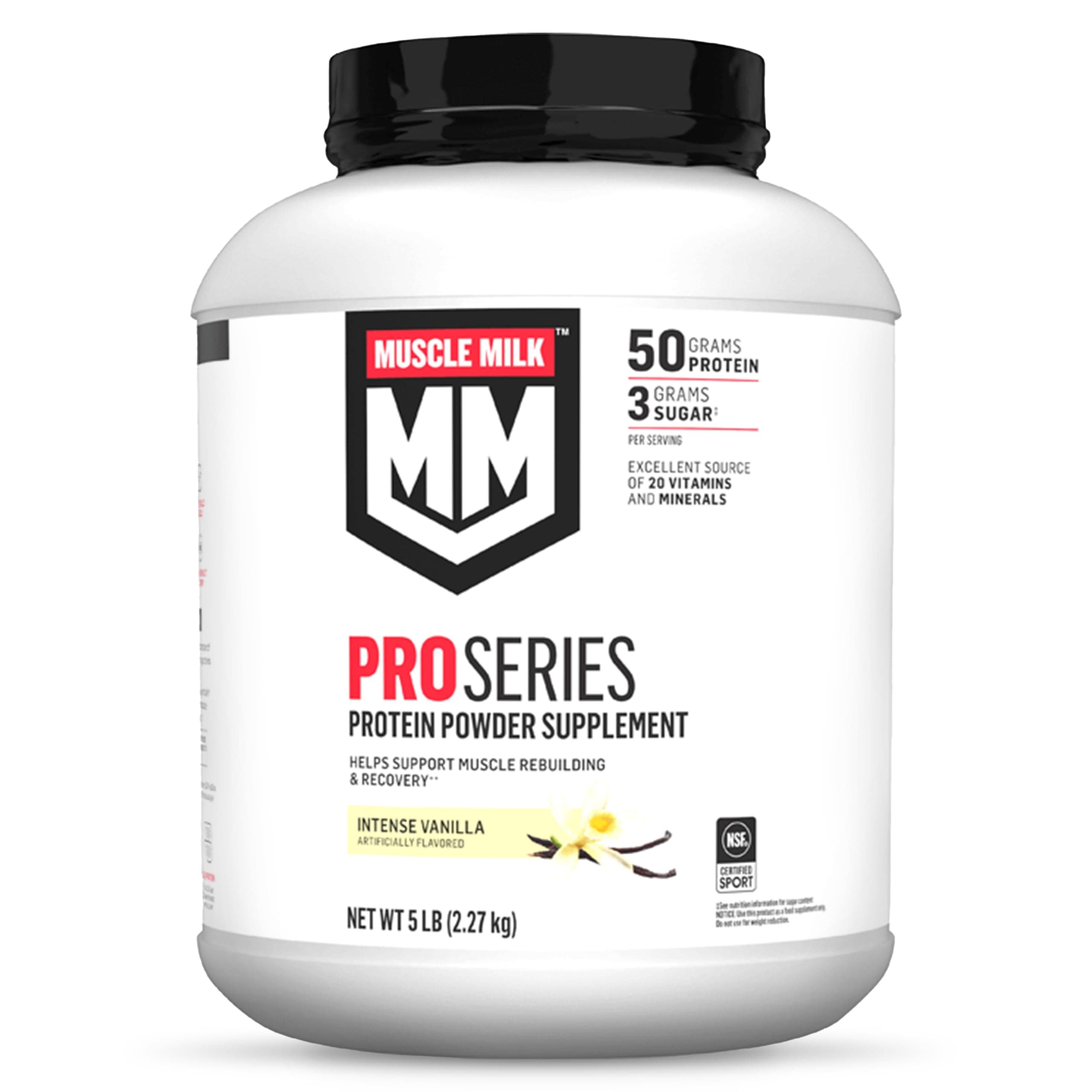 Pro Series Protein Powder Supplement, Intense Vanilla, 5 Pound, 28 Servings, 50g Protein, 3g Sugar, 20 Vitamins & Minerals, NSF Certified for Sport, Workout Recovery, Packaging May Vary