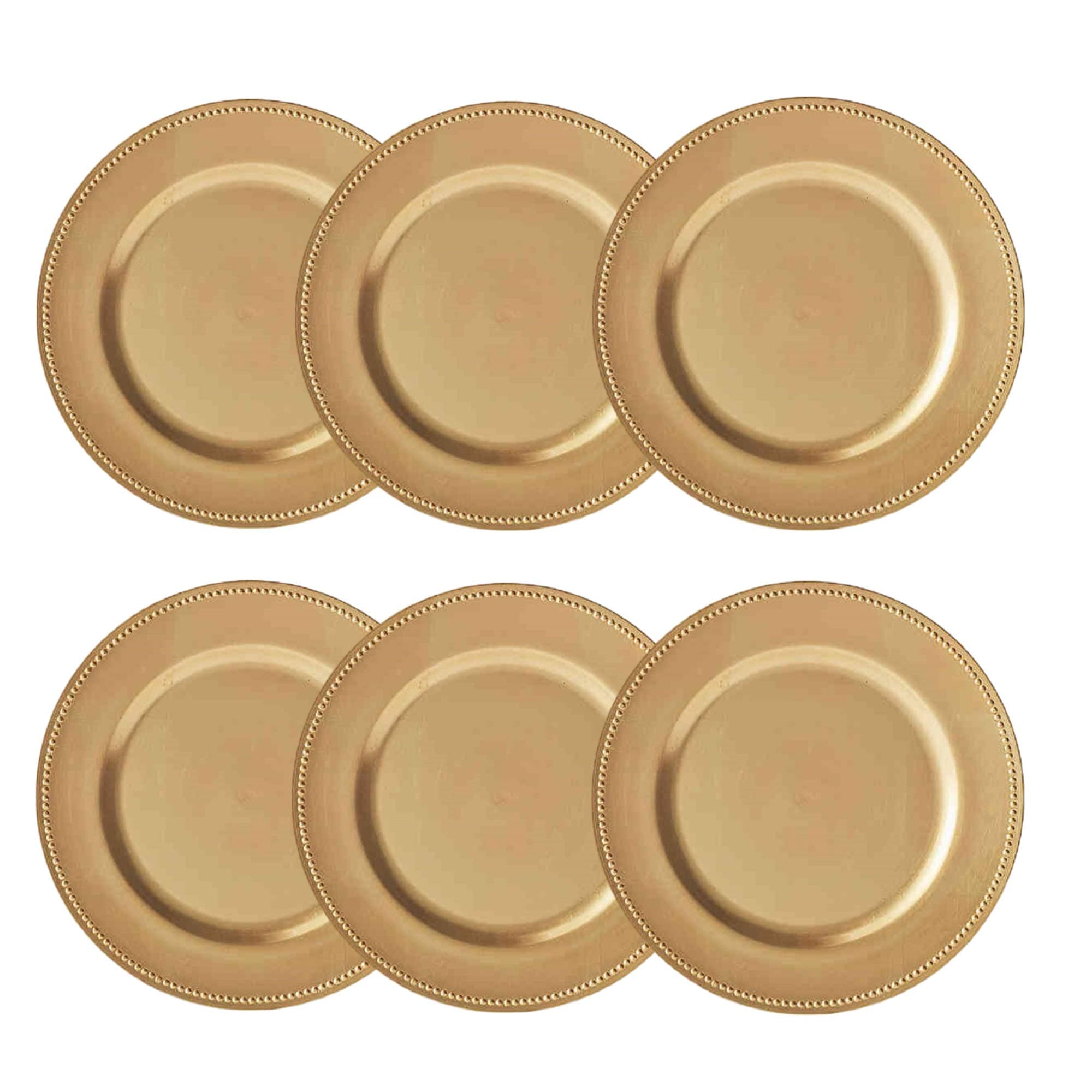 Round Beaded Decorative Charger Plates, 13 Inches Round, Set of 6, for Dining Table or Décor (Gold)