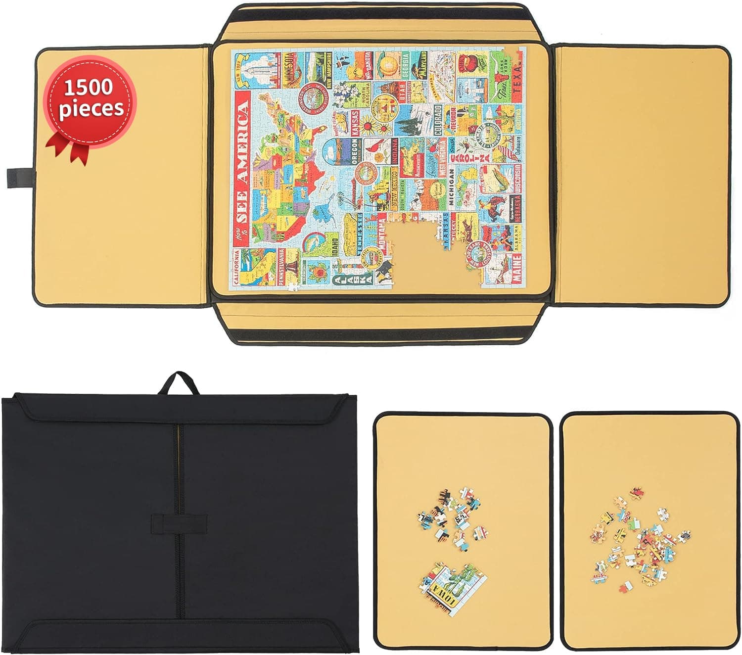 1500 Pieces Jigsaw Puzzle Table Board, Portable Puzzle Mat with Non-Slip Surface, Sorting Trays