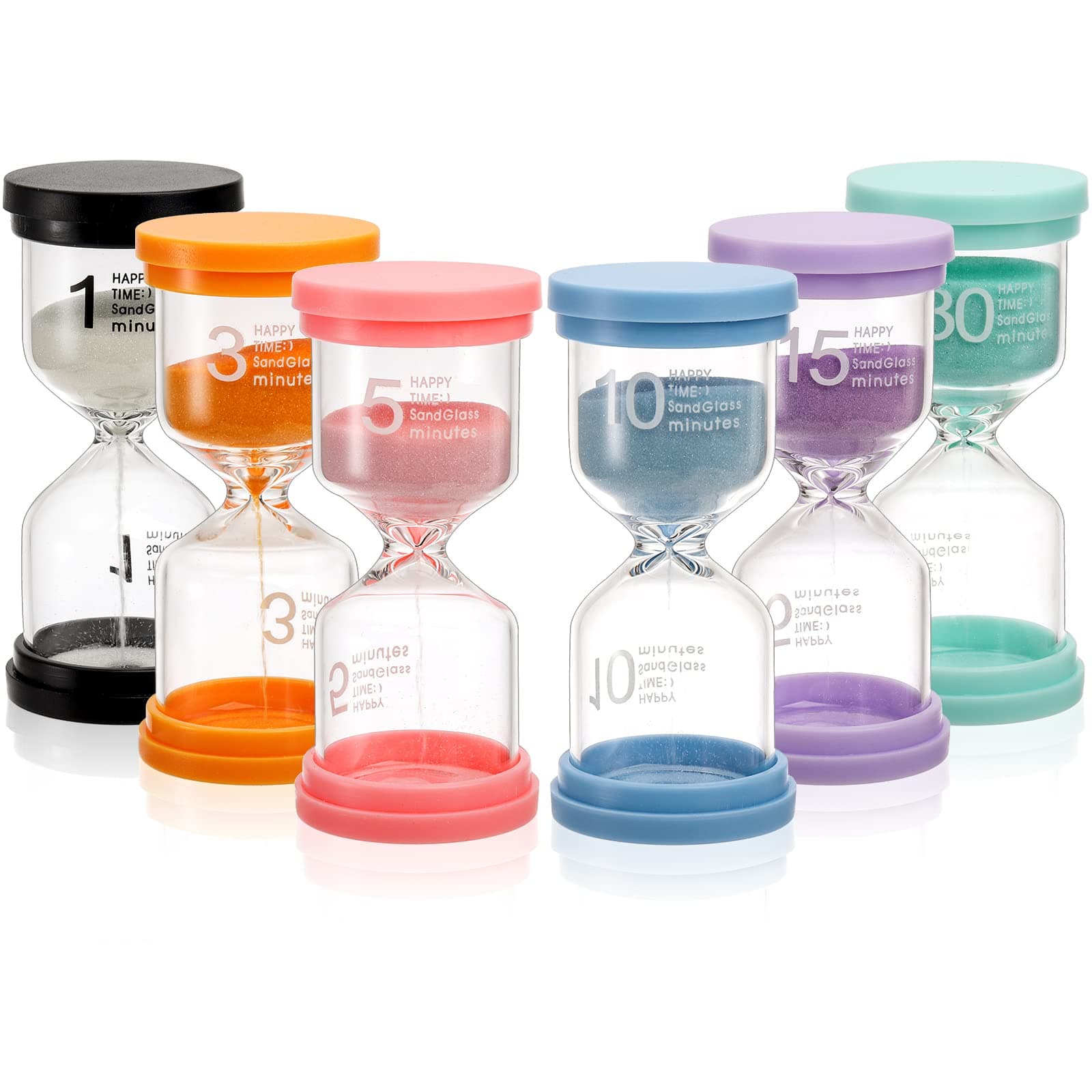 Bekith 6Pcs Sand Clock, Hourglass SandTimer Colorful Kids Sandglass, Kitchen Timer for Games, Classroom, Home Office, Cooking