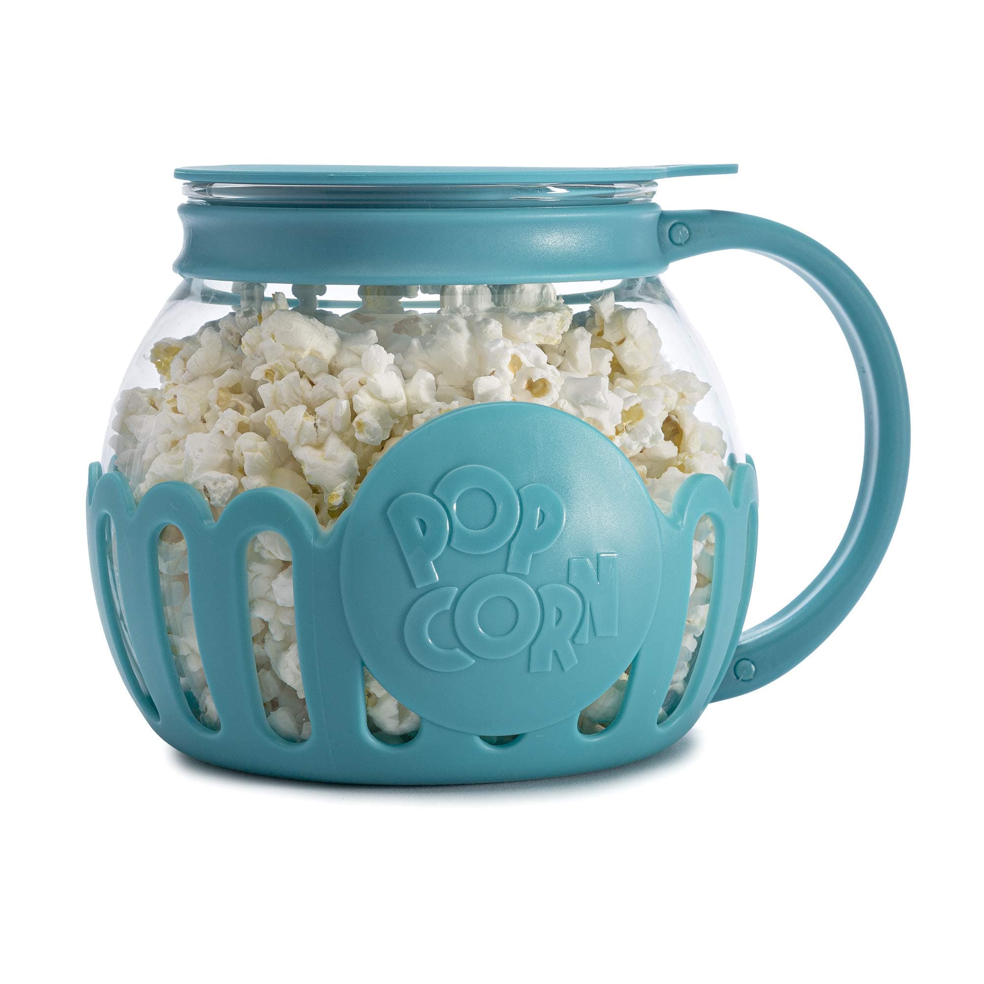 Patented Micro-Pop Microwave Popcorn Popper with Temperature Safe Glass, 3-in-1 Lid Measures Kernels and Melts Butter, Made Without BPA, Dishwasher Safe, 1.5-Quart, Teal
