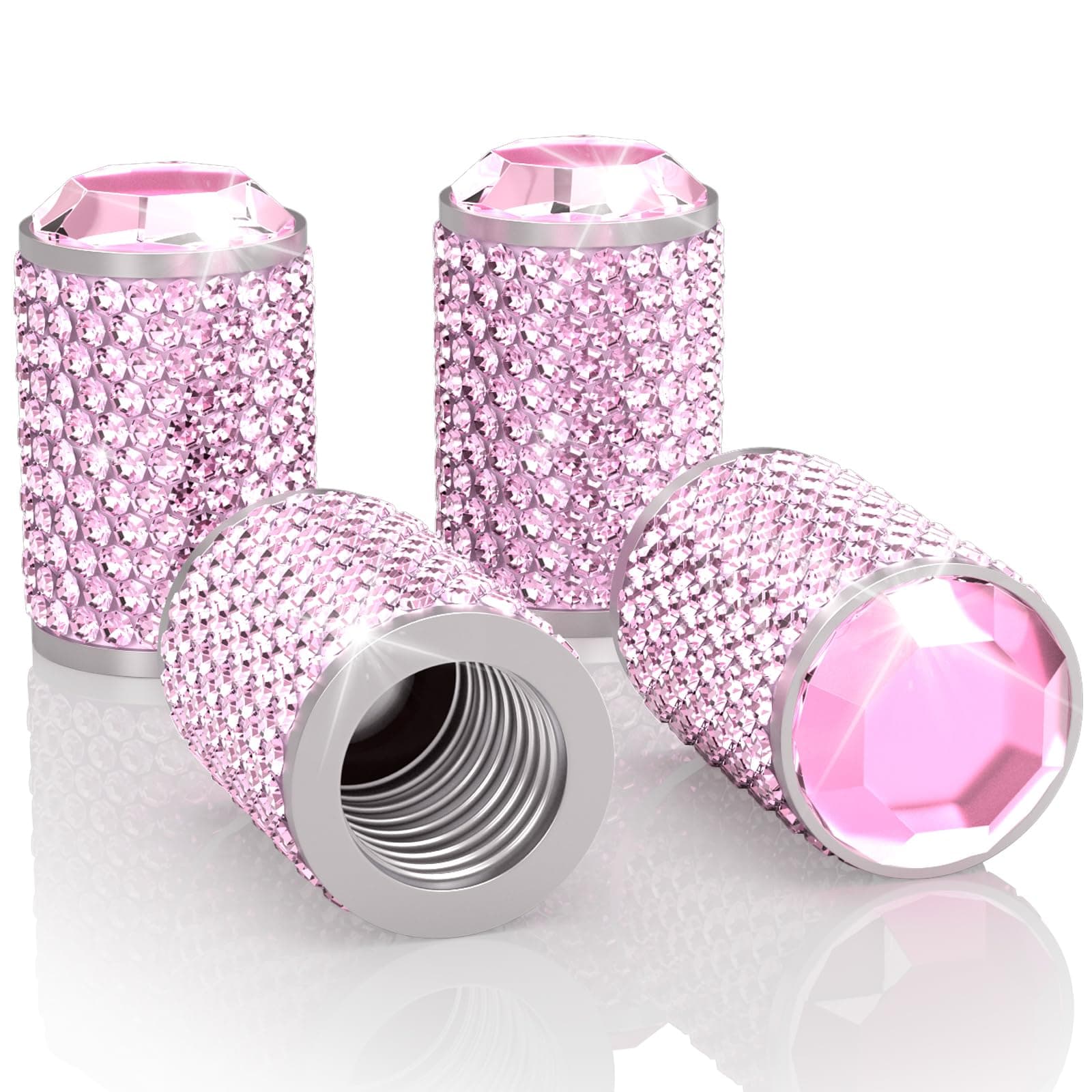 4Pcs Car Tire Valve Stem Caps, Bling Tire Air Cap for Car, Universal Stem Covers, Anodized Aluminum Tires Valve Cap with O Rubber Ring, Crystal Diamond Car Accessories for Women