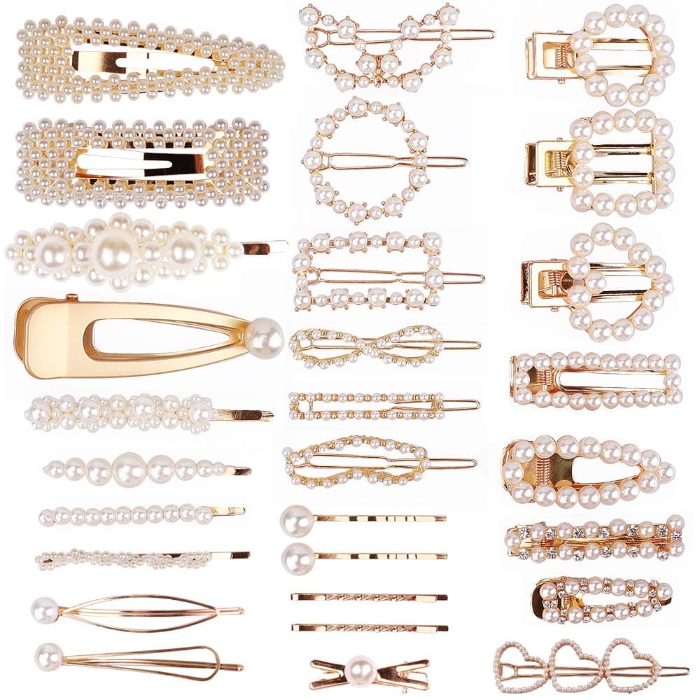 Canflo 28pcs Pearl Hair Clips for Women Girls - Pearls Hair Barrettes Sweet Hair Clip Pearl Hair Pins for Wedding, Party