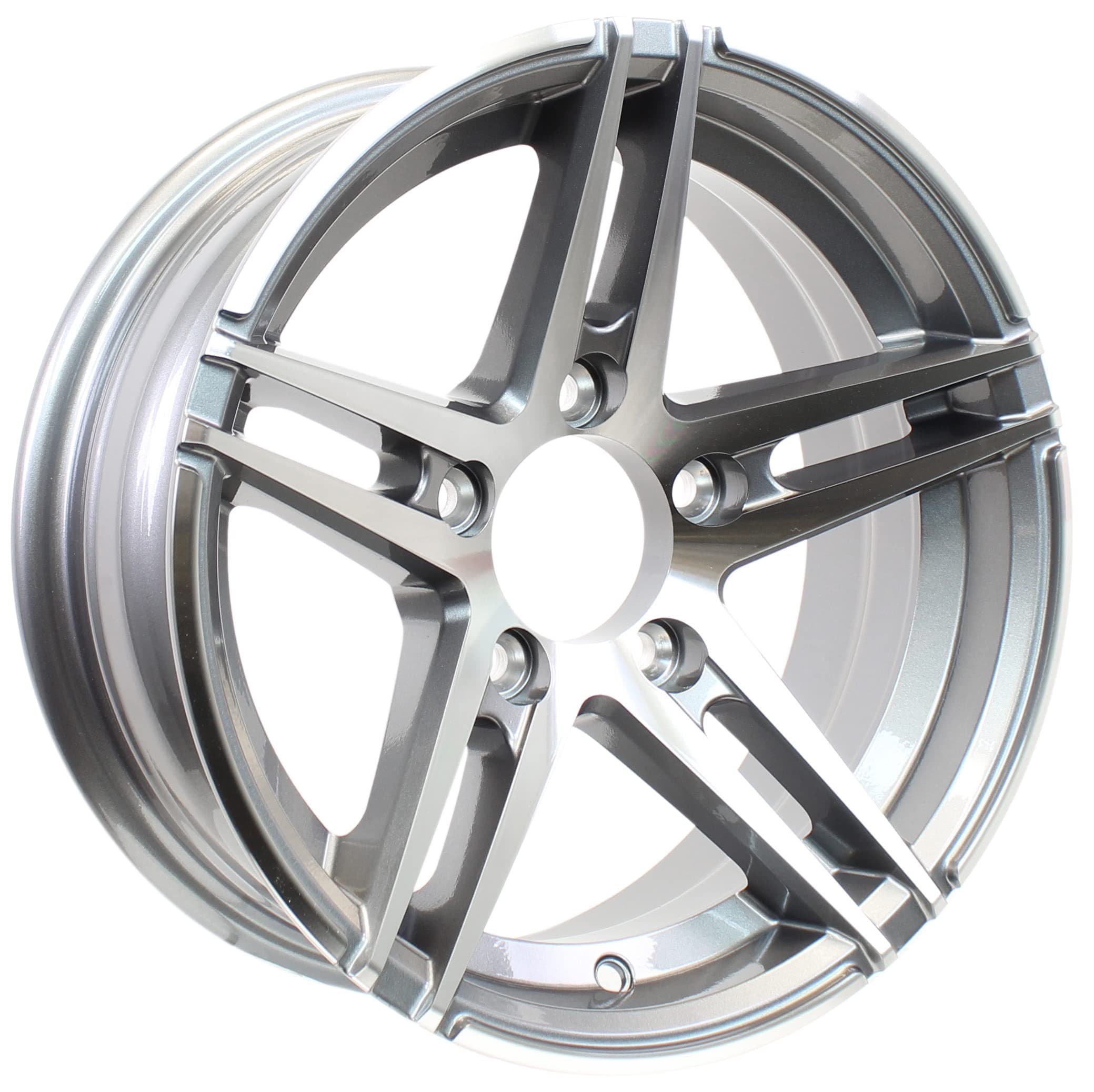 eCustomrim Gunmetal Aluminum Spoke Sidewinder Trailer Rim 15x5 Satin Grey 5 Lug On 4.5" Center
