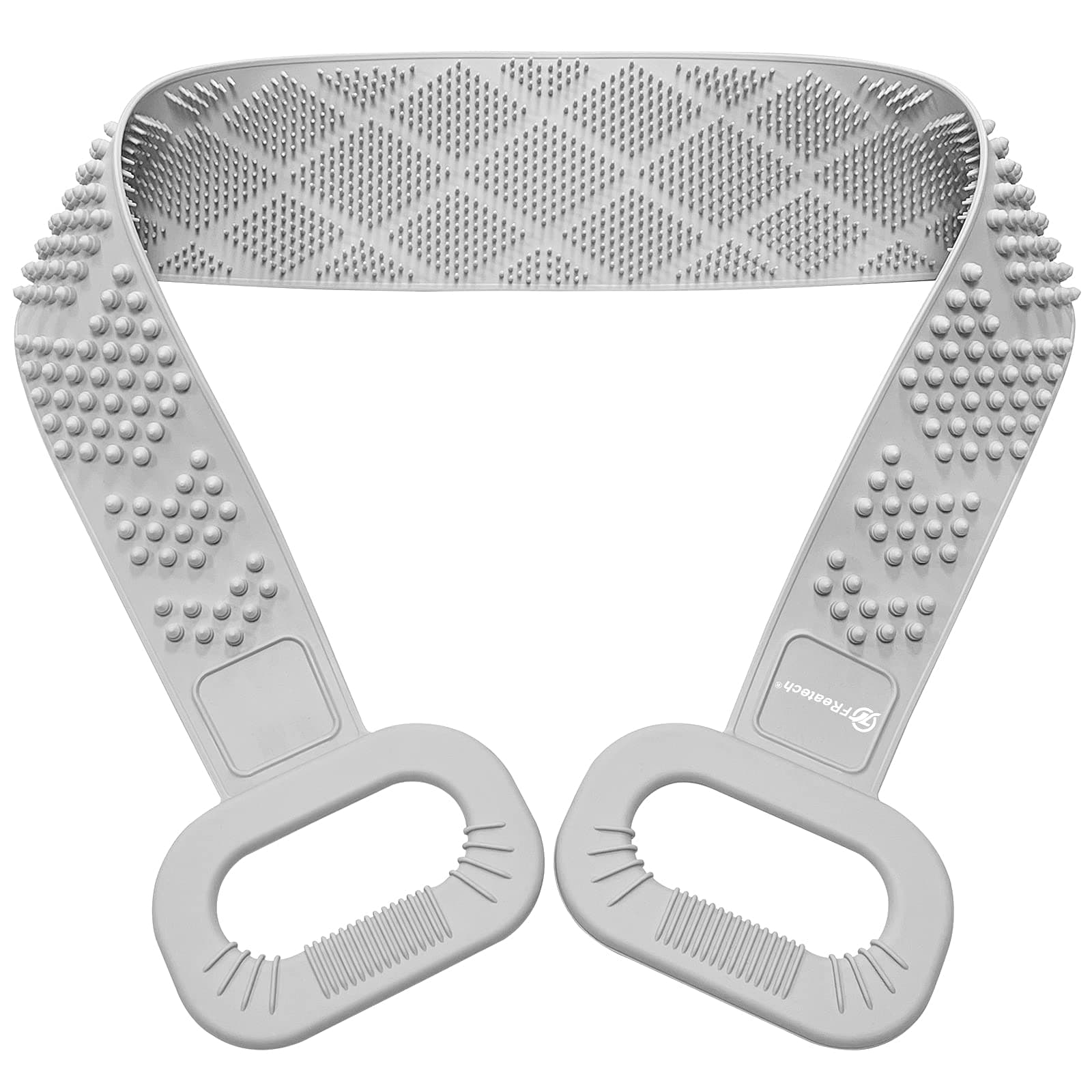 FREATECHSilicone Back Scrubber for Shower, 36" Dual-sided Back Washer Exfoliator Strap to Clean, Exfoliate and Massage, Easily Cover the Entire Back for Men Women, Easy to Clean, Grey