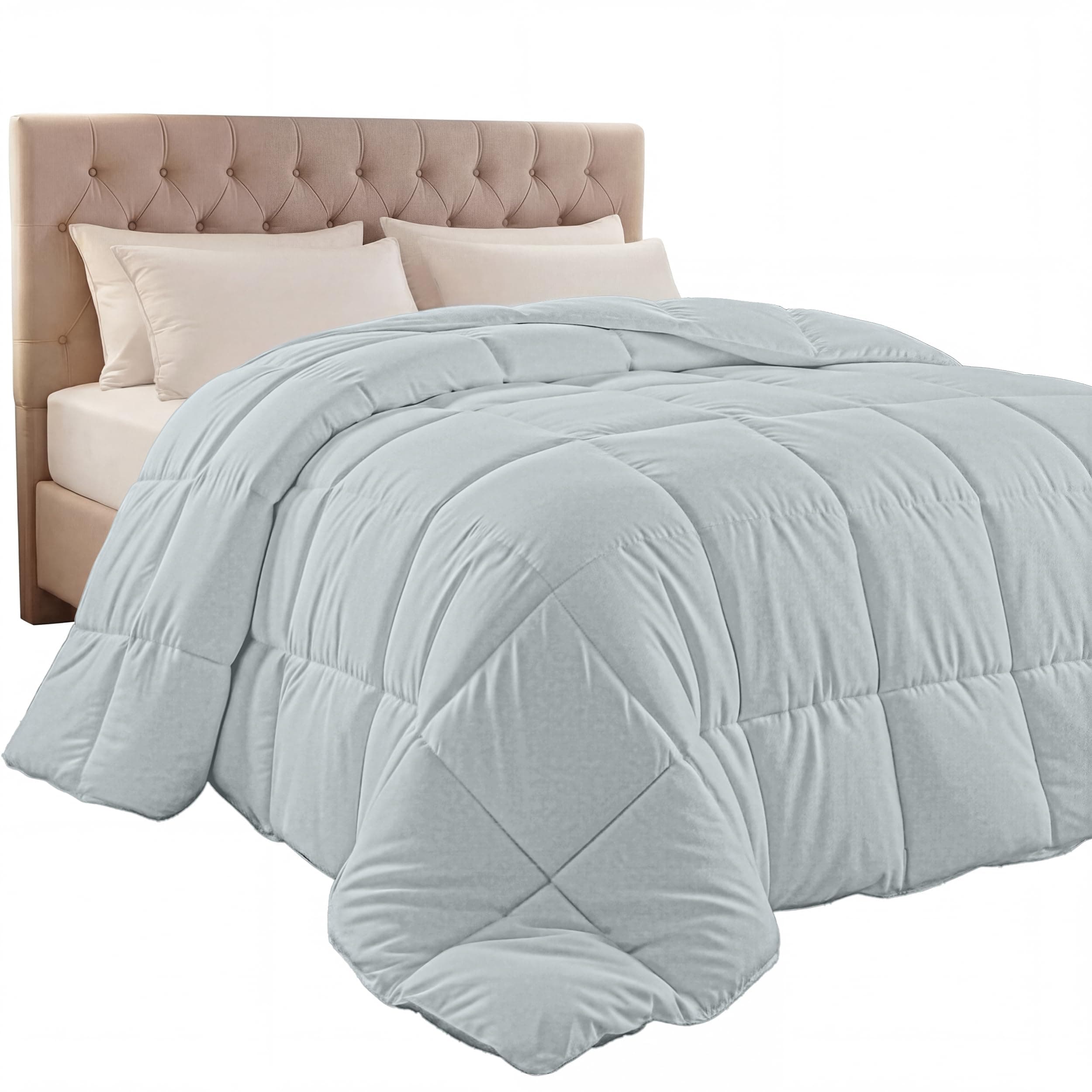 Queen Comforter Duvet Insert, Quilted Light Grey Comforter with Corner Tabs, Box Stitched Down Alternative Comforters Queen Size 88 x 88 inches
