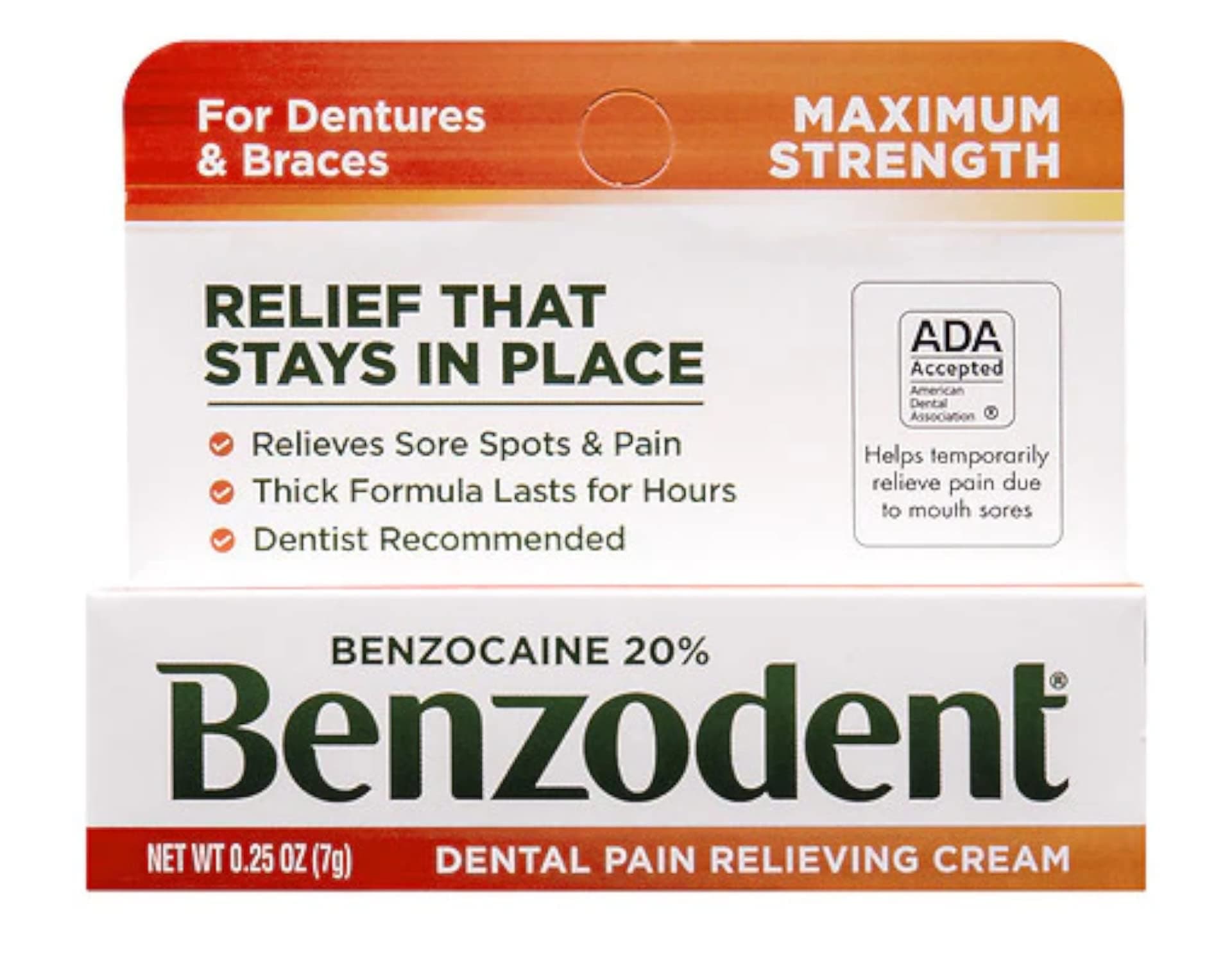 Dental Pain Relieving Cream for Dentures and Braces, 0.25 oz tube
