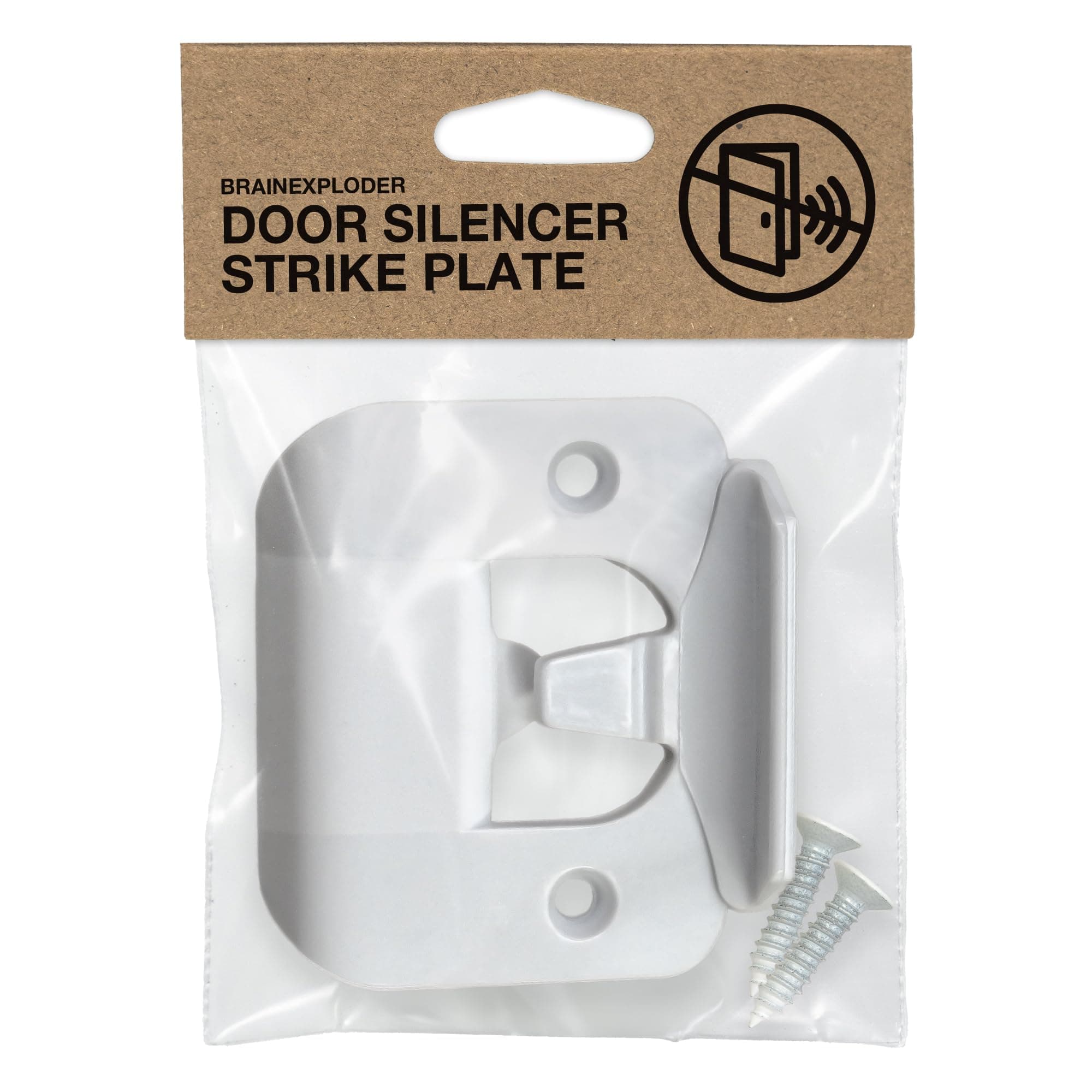 BrainExploder Door Silencer Strike Plate - Flexible, Noise Eliminating Fix for Loud Latches | Fits with No Modifications, Stops Slamming | -20 dB | 4X Quieter | White/Single