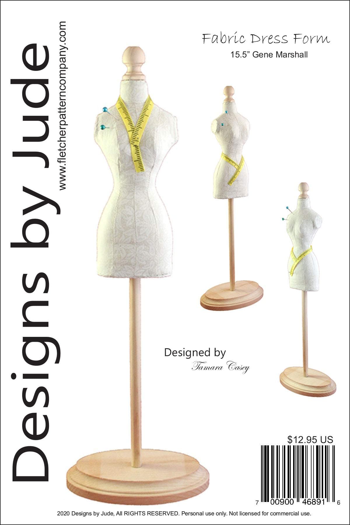 Designs by Jude Fabric Dress Form Sewing Pattern for 15.5" Original Gene Marshall Ashton Drake