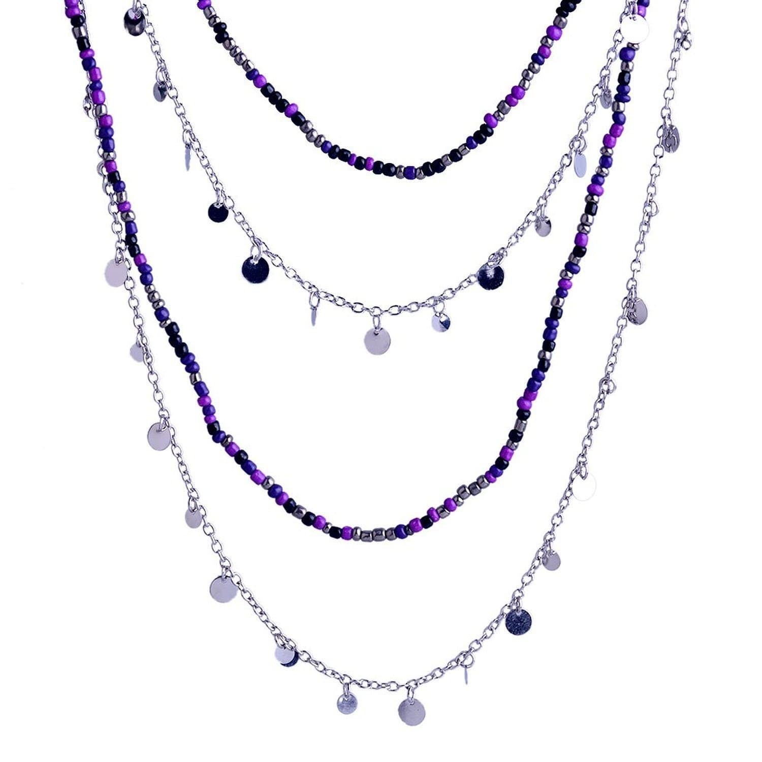 LUREME Multi Strand Slim Silver Chain Purple Blue Black Bead Long Charm Necklace for Women 01001429-1