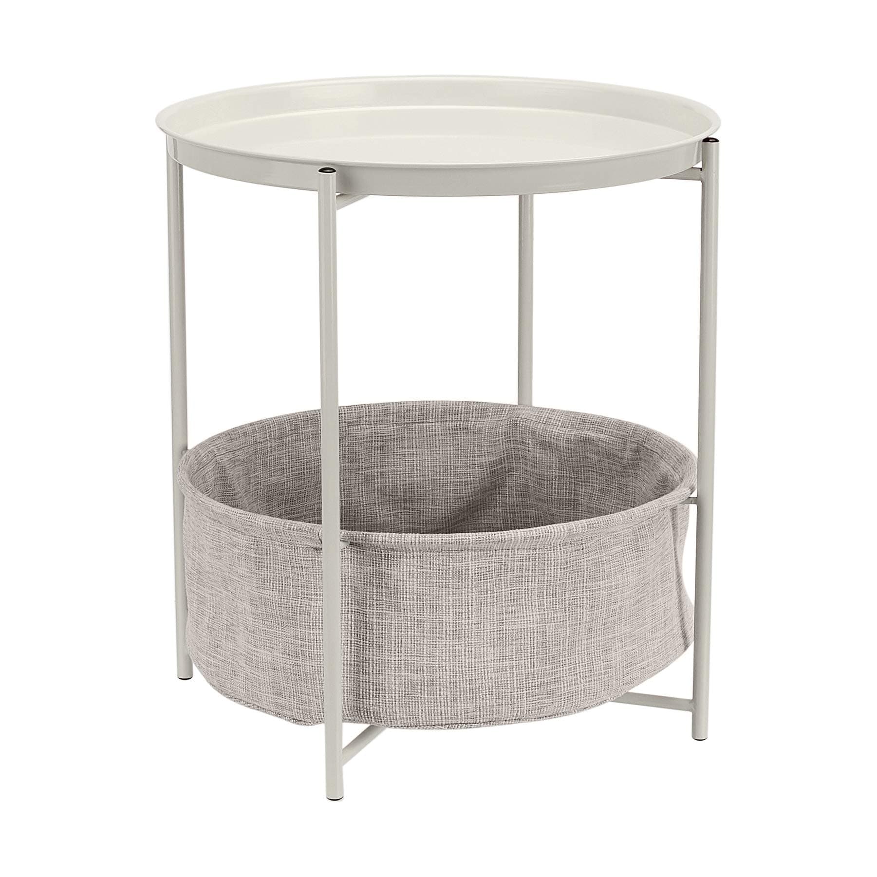 Amazon Basics Side Table Round with Storage Basket End Table Round White x Heather Gray 18.9 inches H x 17.9 inches W x 17.9 inches D