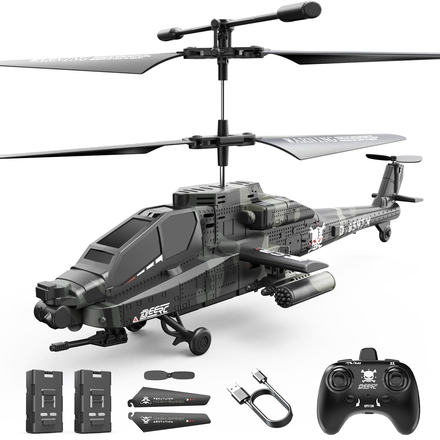 DEERC RC Helicopter, RC Plane for Kids and Adults, 2.4GHz Remote Control Helicopter, 30 Mins Flight Time, LED Lights & Altitude Hold, 2 Batteries, Kids Toy for Ages 8-12, Black