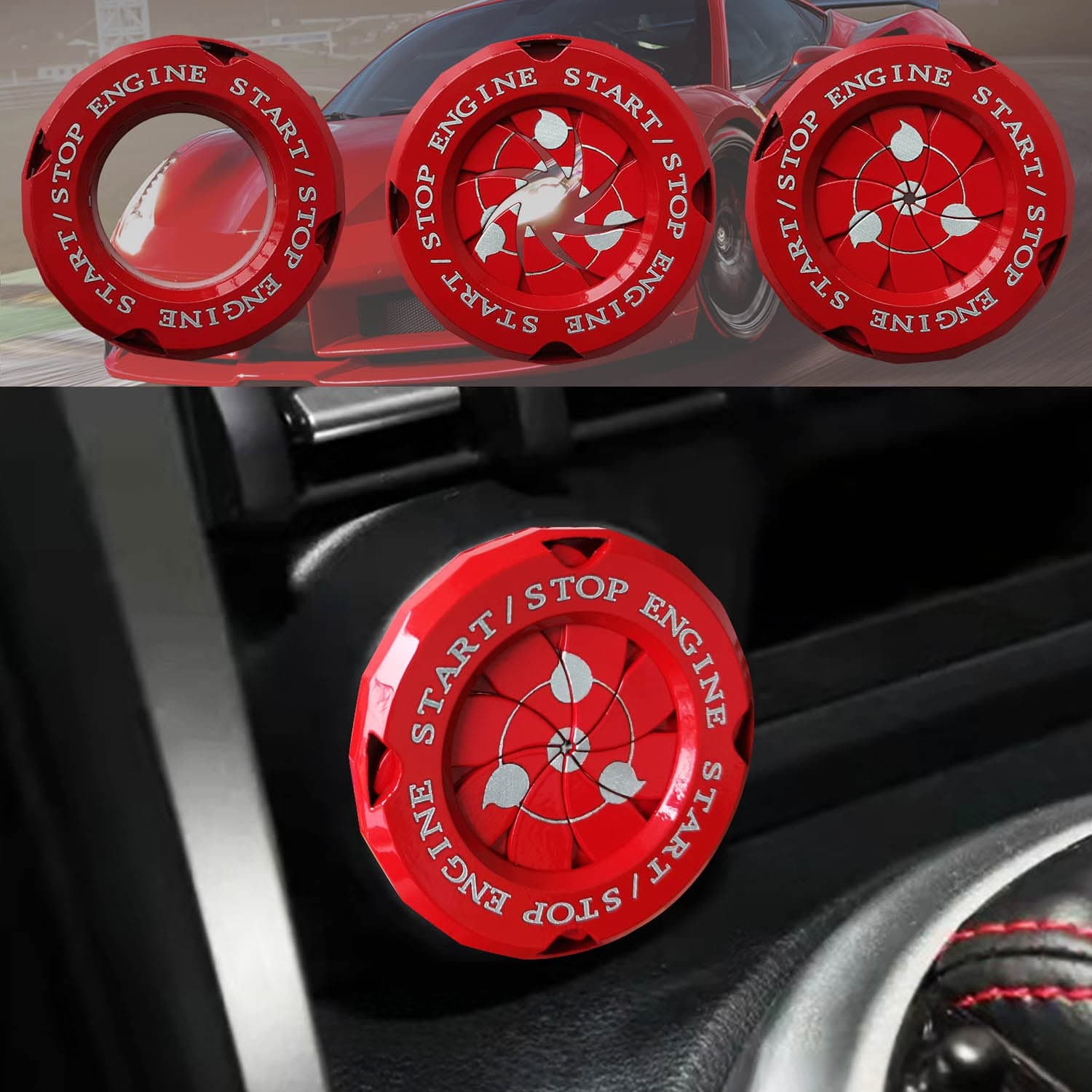 Push Start Button Cover Engine Start Stop Button Cover for Car and Some Motorcycle Universal Rotating Push Start Button Cover (Anime-Red 1)