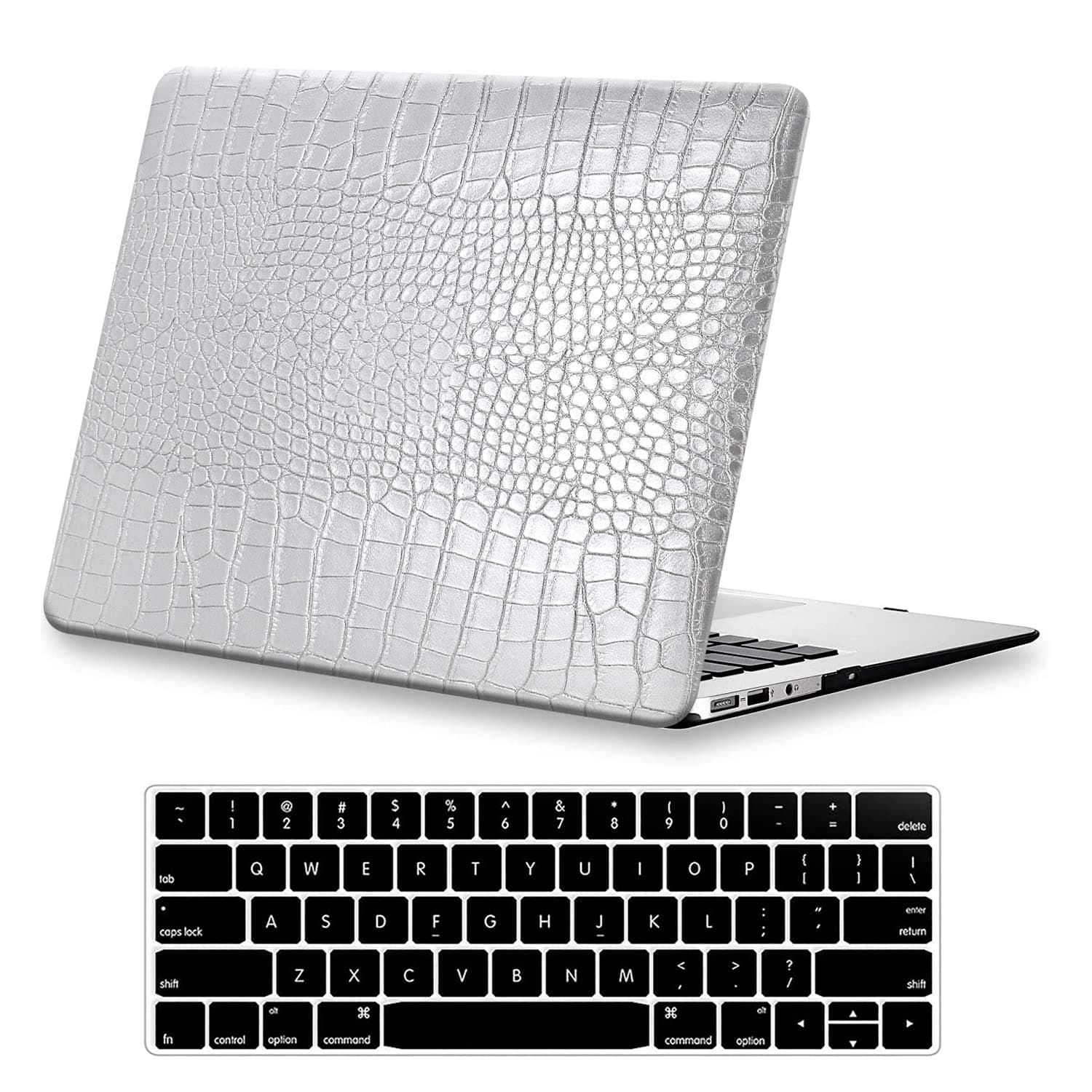 for MacBook Pro 13 inch Case 2025-2016 M2 M1 A2338 A2289 A2251 A2159 A1989 A1706 A1708, Crocodile Skin Alligator PU Leather Hard Shell Cover for Mac Pro 13 Case+Keyboard Cover, Shining Silver