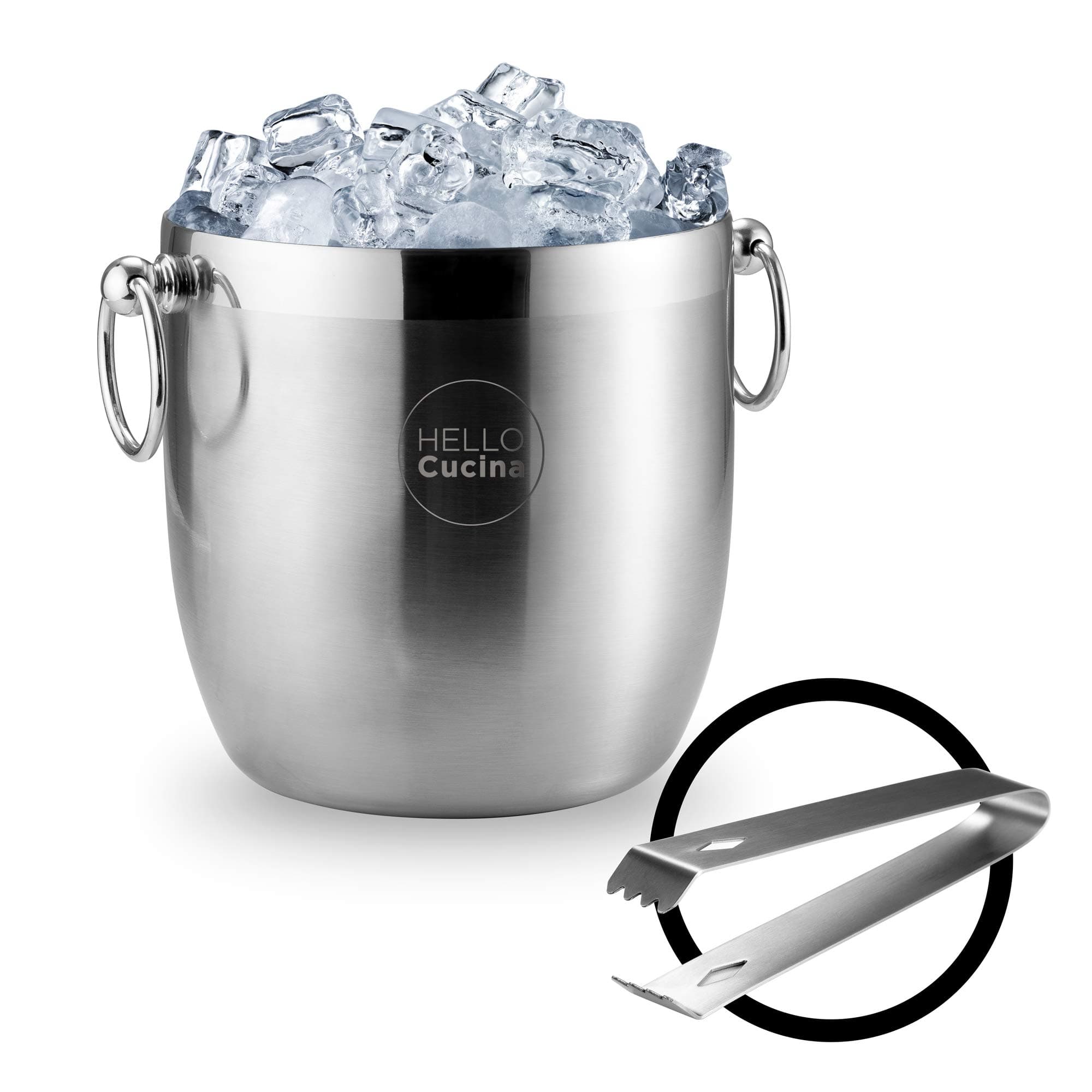 HELLO CUCINA Insulated Ice Bucket with Tongs - Double Walled Stainless Steel Drink Chiller - Professional Isolated Ice Box - Ideal for BBQ Gatherings - Wine - Whiskey - Champagne & Much More