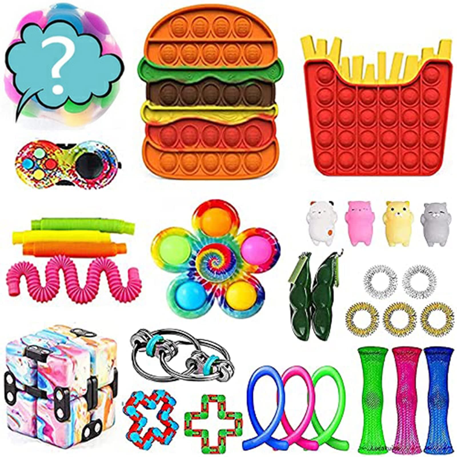 120 Pcs Fidget Pack Fidget Toy Pack Anti-Anxiety Tools with Fidget Pads Fidget Rings Fidget Spinners Fidget Toys Pack,Pop Mini Fidget Block Set Stress Relief Toys for Adults Kids (Fidget Toy-2)