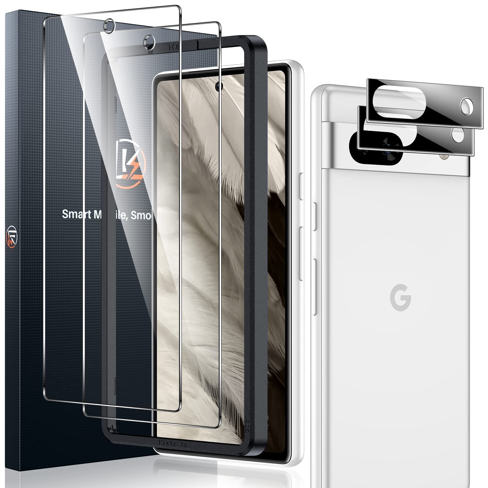 2+2 Pack for Google Pixel 7a Screen Protector with 2 Pack Camera Lens Protector Fingerprint Unlock Compatible 9H Tempered