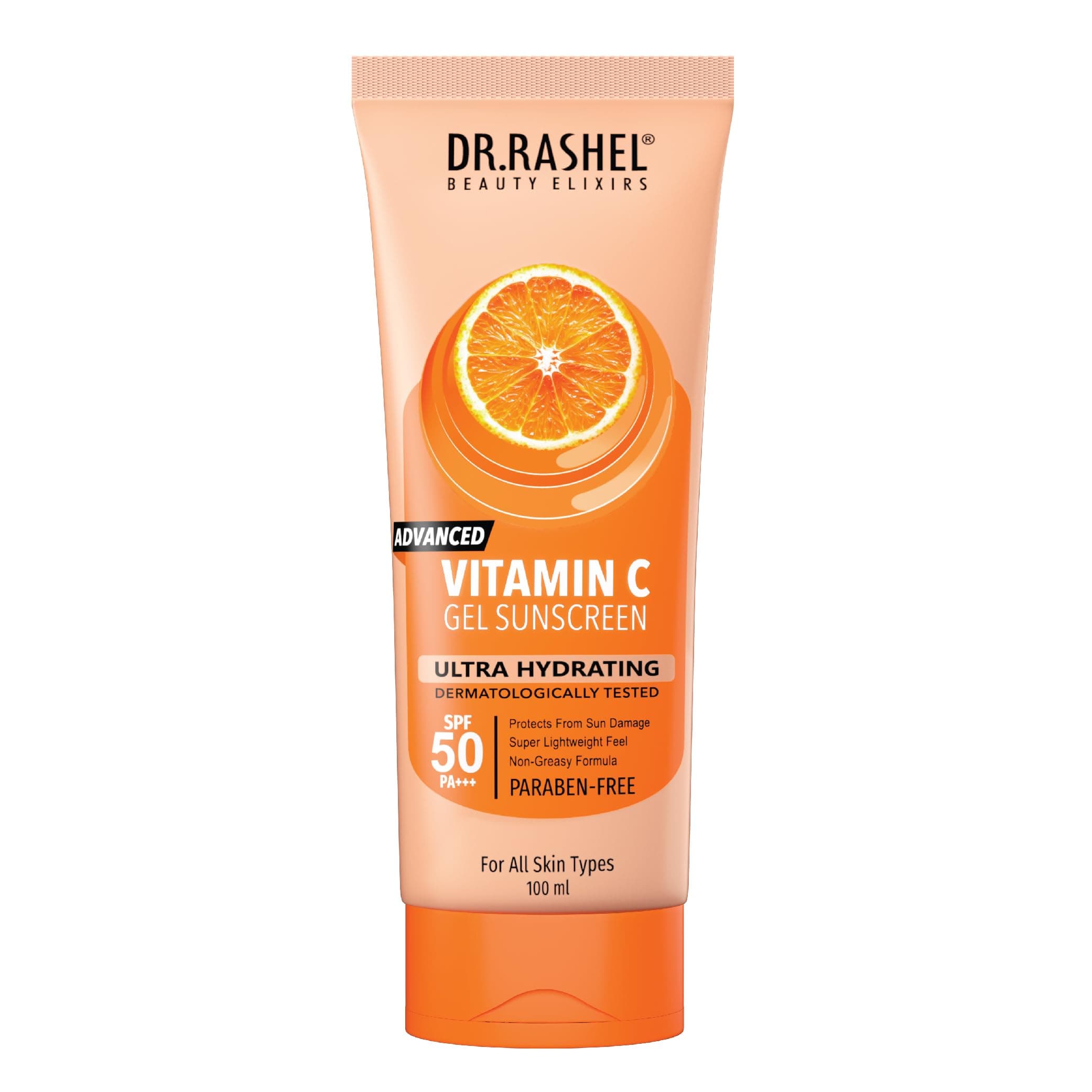 Vitamin C Sunscreen SPF 50 PA+++ Gel Ultra Hydrating Fights Sun Damage, Super Lightweight, Non Greasy Parabean Free | 100 ML