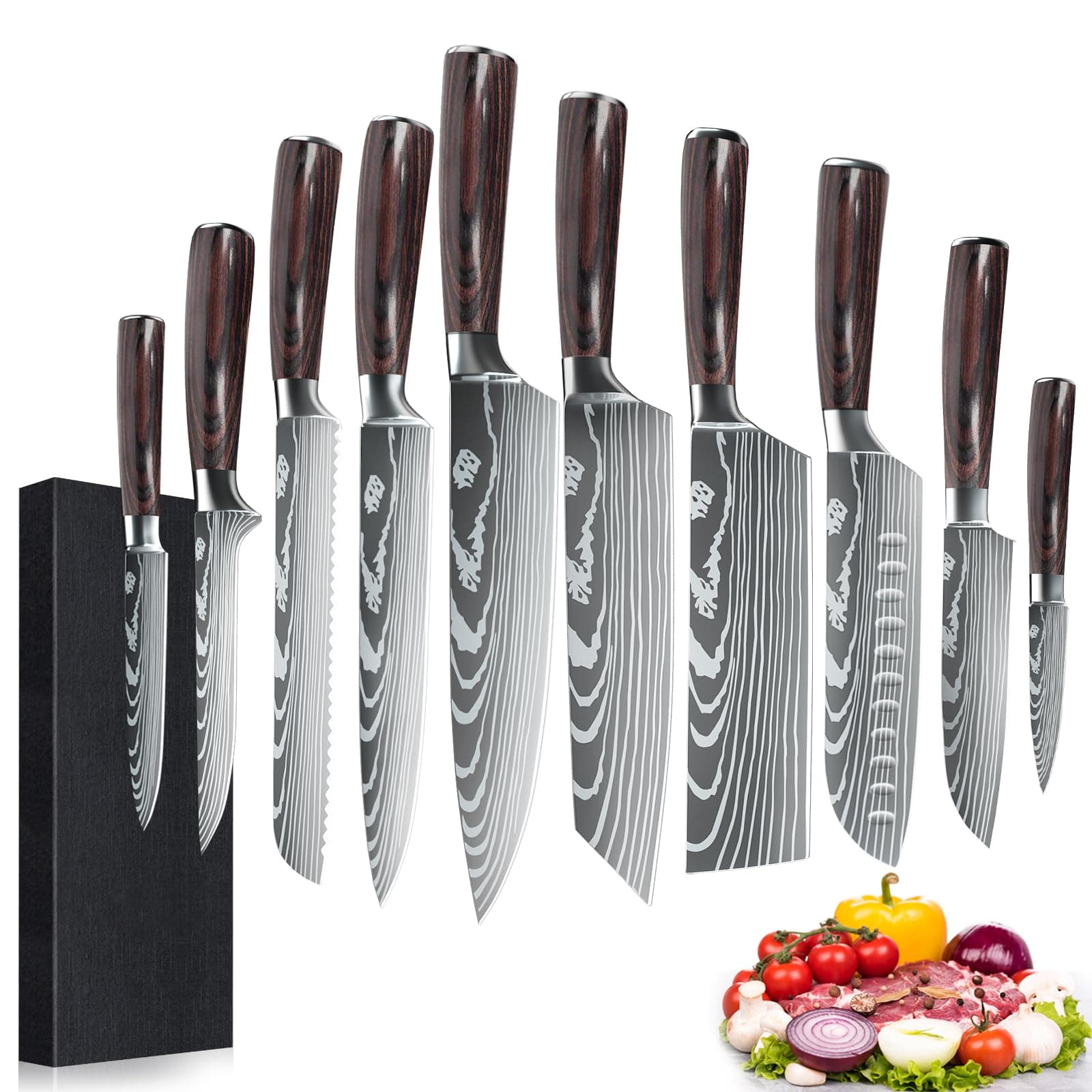 Dfito Knife Set, 10 Pieces Kitchen Knives for Professional Chefs, 3.5-8 Inch Set Boxed Knives 440A Stainless Steel Ultra Sharp Japanese Knife