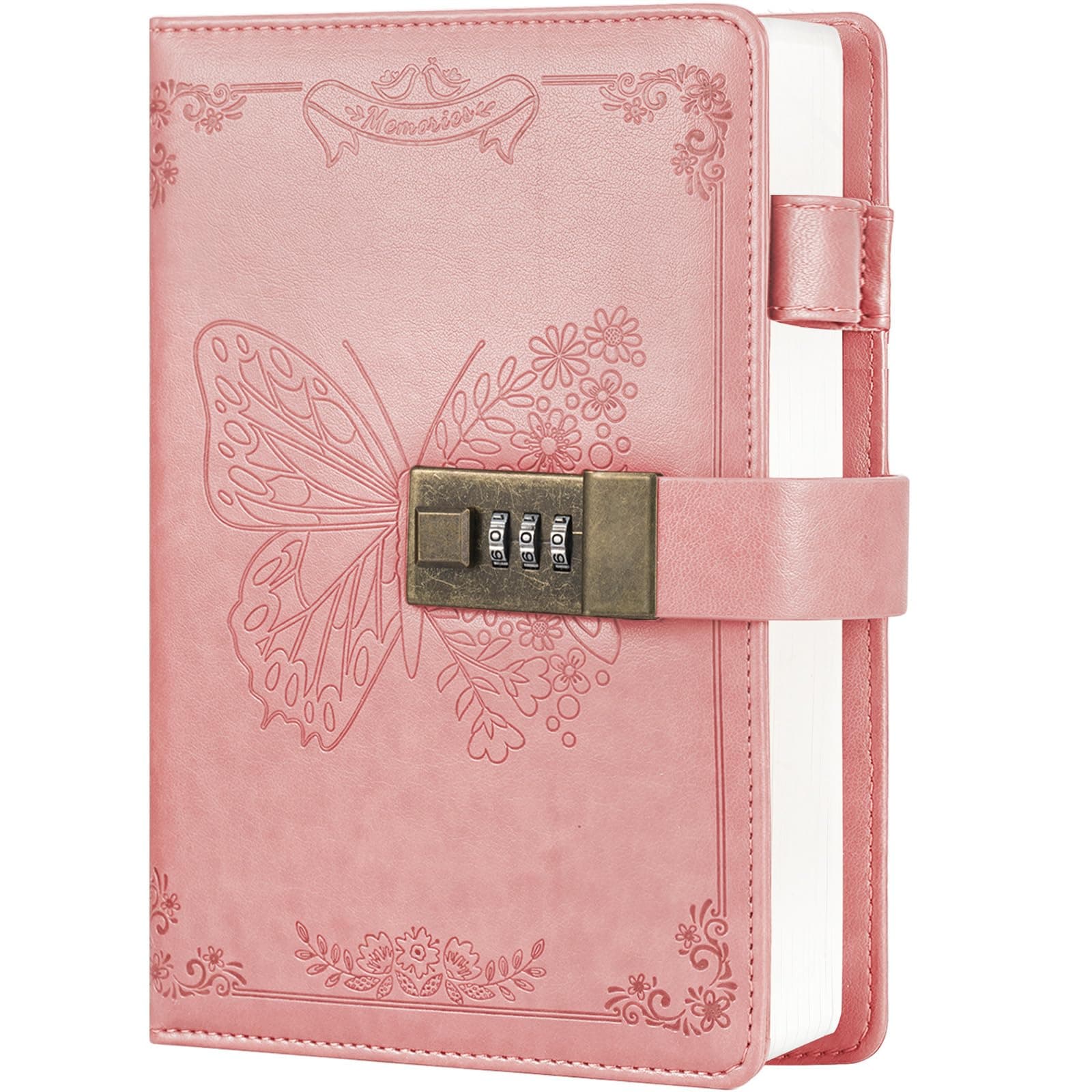 Billtigif Diary with Lock, Journal for Women Girls, Vintage Refillable Secret Journal, Locking Notebook Gift for Girls with Combination Lock, 5.3'' x 7.8'' (Pink)