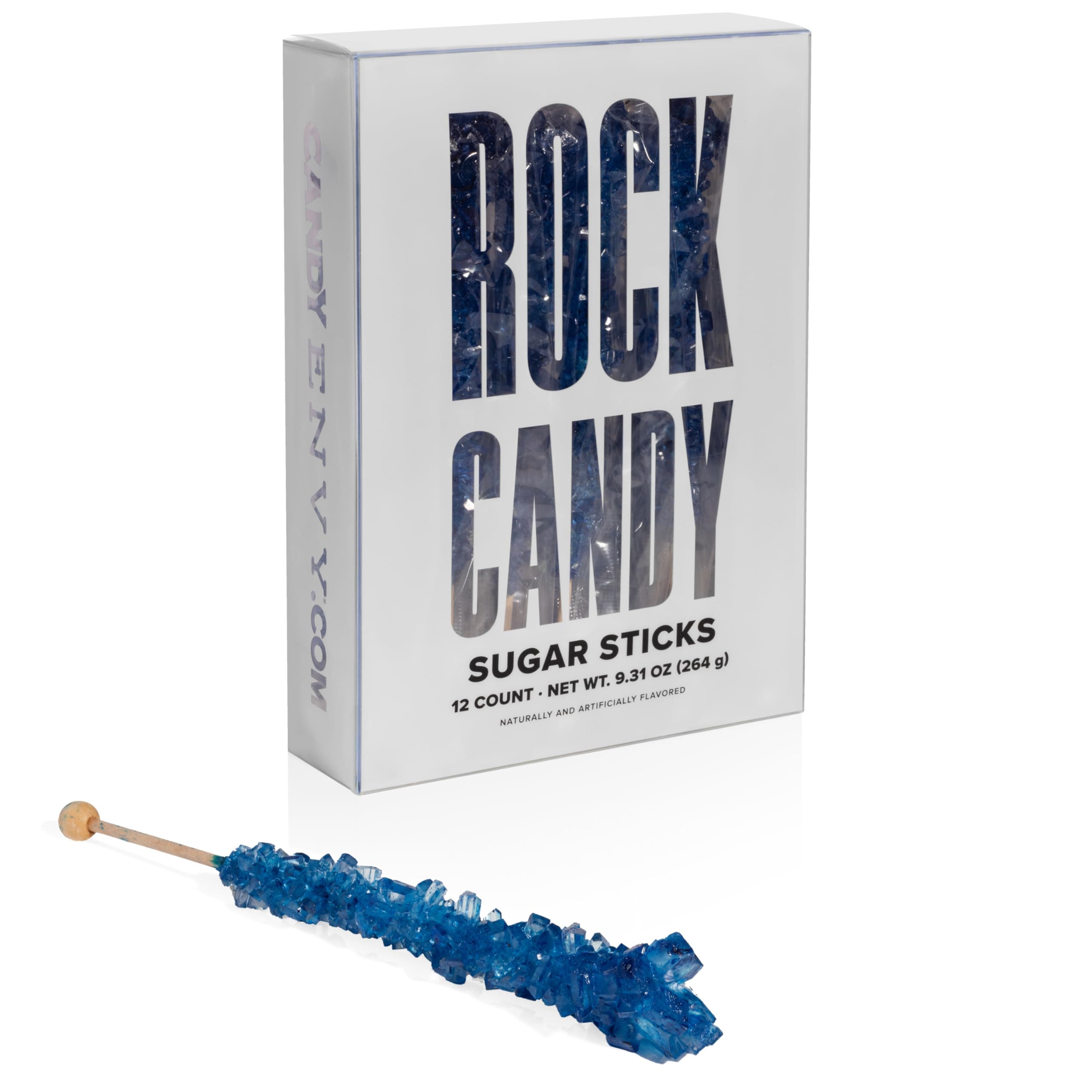 Navy Blue Rock Candy Sugar Sticks - Blueberry Flavored - 12 Individually Wrapped Dark Blue Party Favors