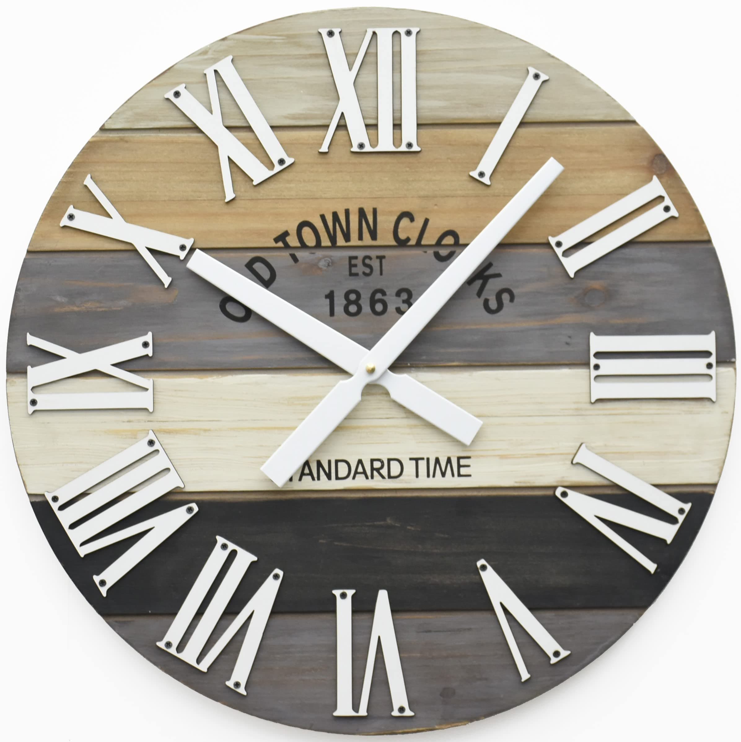 Oldtown Clocks 24" Wooden Multi-Color Maritime Coastal Beach Large Roman Wall Clock (Grey, 24 inch)