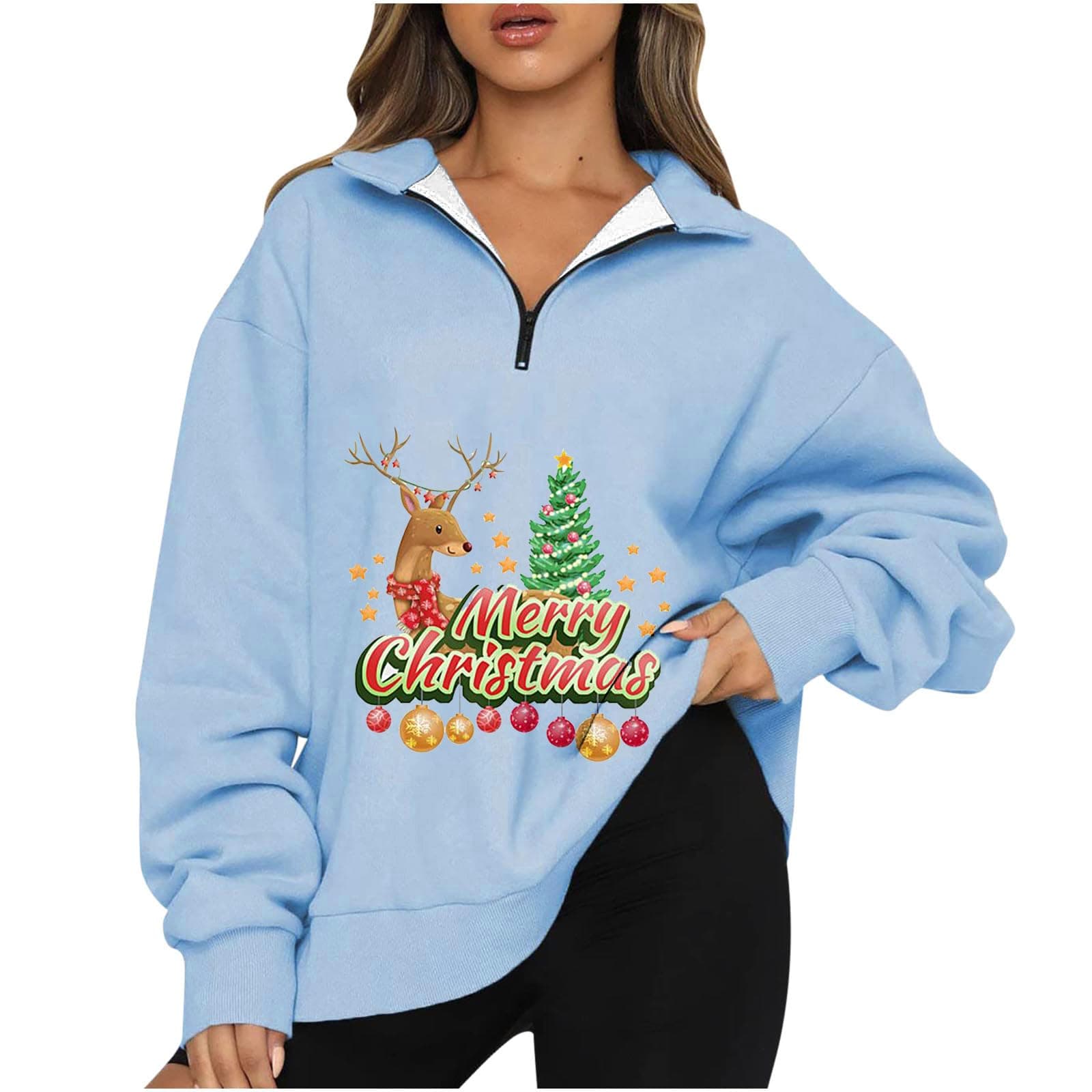 Merry Christmas Oversized Hoodies for Women Long Sleeve Half zip Sweatshirt Quarter Zip Fleece Loose Fit Pullover 2024 Fall Fashion Outfits