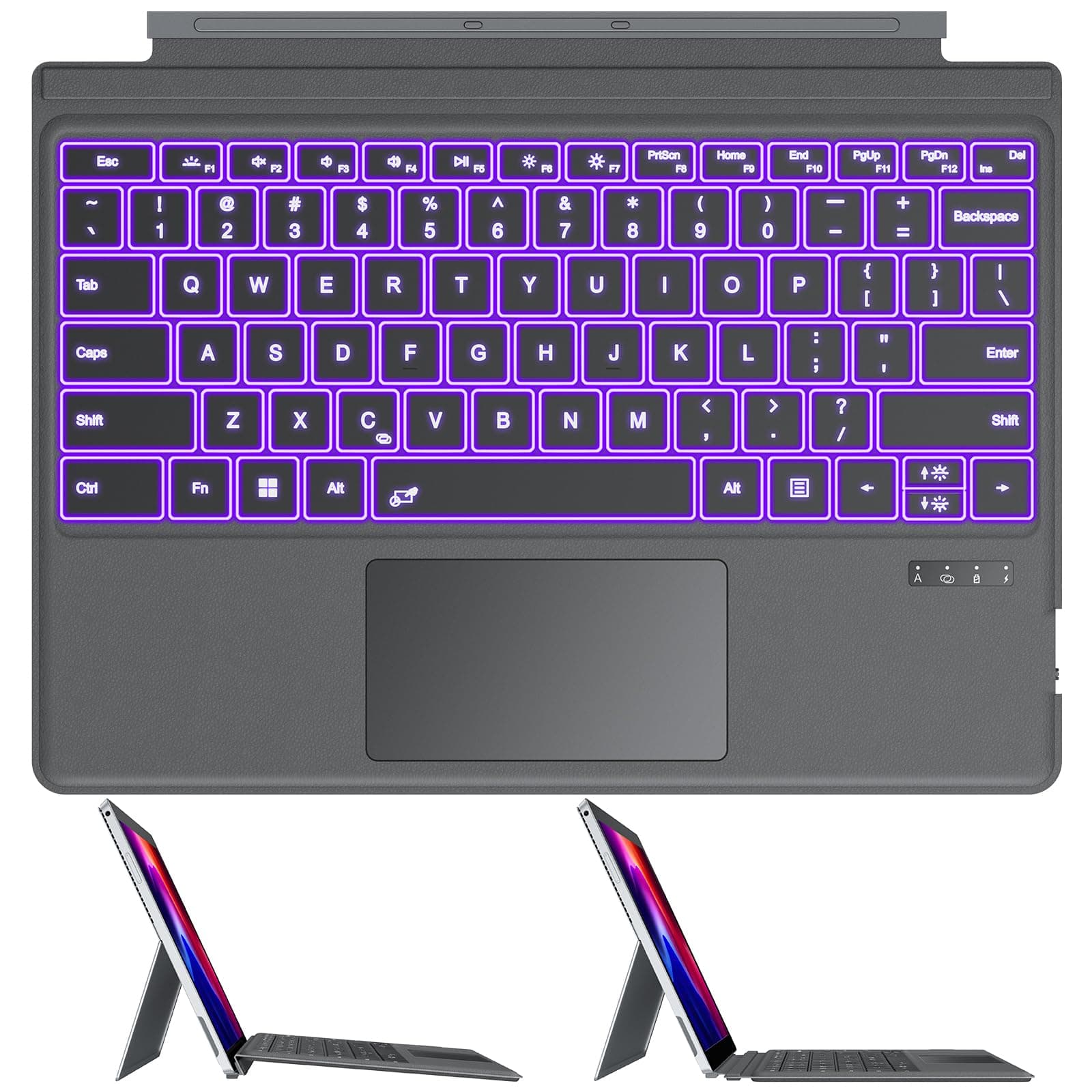 OMOTON Bluetooth Keyboard for Microsoft Surface Pro 7/7+/6/5/4/3, Ultra-Slim Keyboard Type Cover with Touchpad, 7 Colors Backlit, Rechargeable and Wireless, Grey