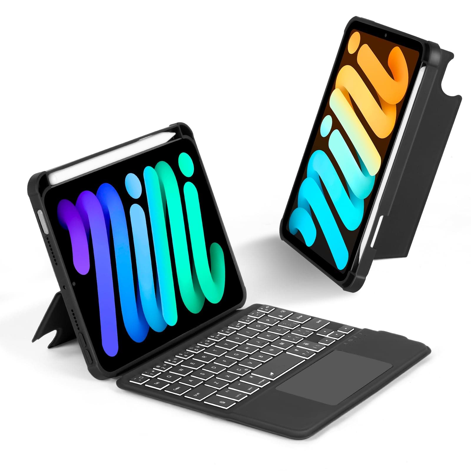 Case with Trackpad Keyboard for iPad mini 7th(A17 Pro, 2024)/6th Generation 8.3 inch,7-Color Backlit Wireless Keyboard Magnetic Detachable Multi-Angle Stand Cover for iPad mini 6 7 Black