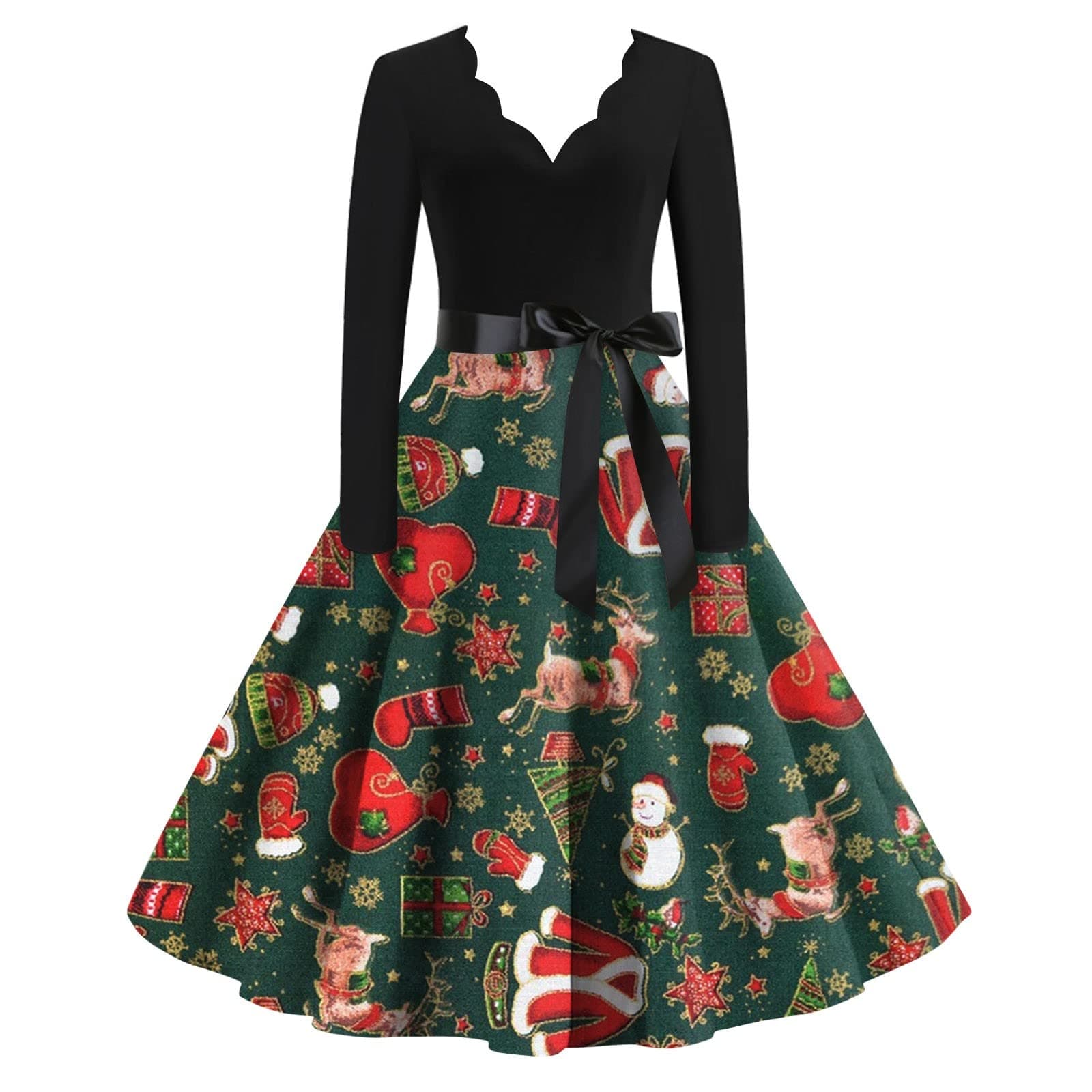 Women's Holiday Party Outfits Classic Long Sleeve Valentine's Day Print Dress Vintage Dress Hepburn Dresses